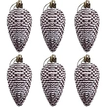 YYCRAFT Glitter Christmas Tree Pinecone Ornaments, Hanging Pine Cone Ornaments 3.5 Inch for Christmas Tree Decor, Hanging Pine Cone Shape Christmas Decorations,6PCS Brown/White