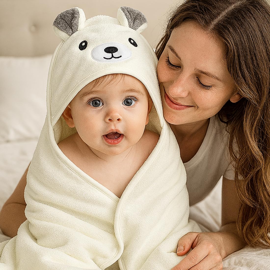Toalla de baño con capucha para bebé, toalla bebe recien nacido, toalla con capucha,suave y súper absorbente, lavable a máquina, toallas de baño para niños pequeños, 0-3 años, Blanco