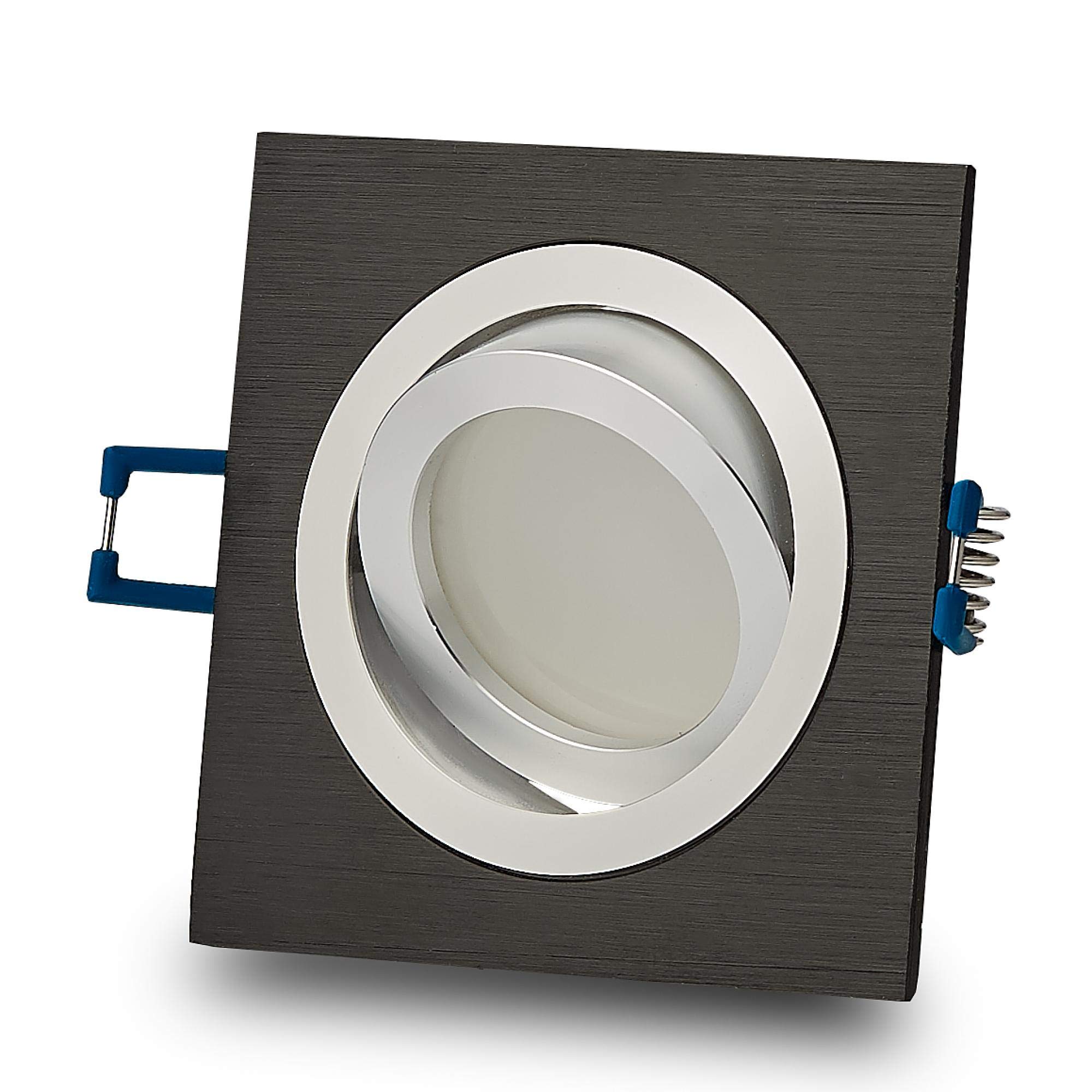 Set di 6 telai da incasso per faretto da incasso quadrato, nero, orientabile, piatto, per lampadine GU10 MR16, diametro 80 mm, foro per soffitto, faretto da incasso