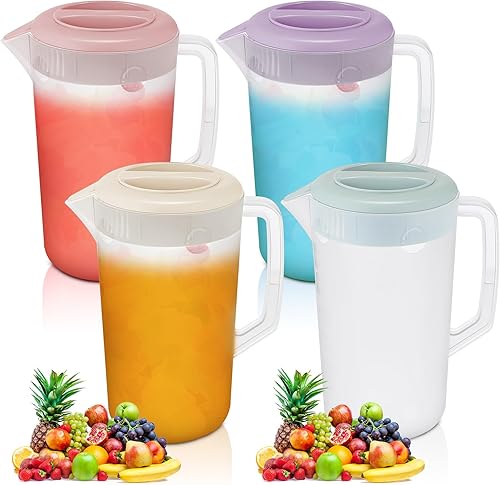 Miniatura 7 de Uiifan 4 jarras de agua de plástico con tapa, boquilla de 1 galón y asa, jarra de jugo de plástico para refrigerador, jarra de agua de plástico para