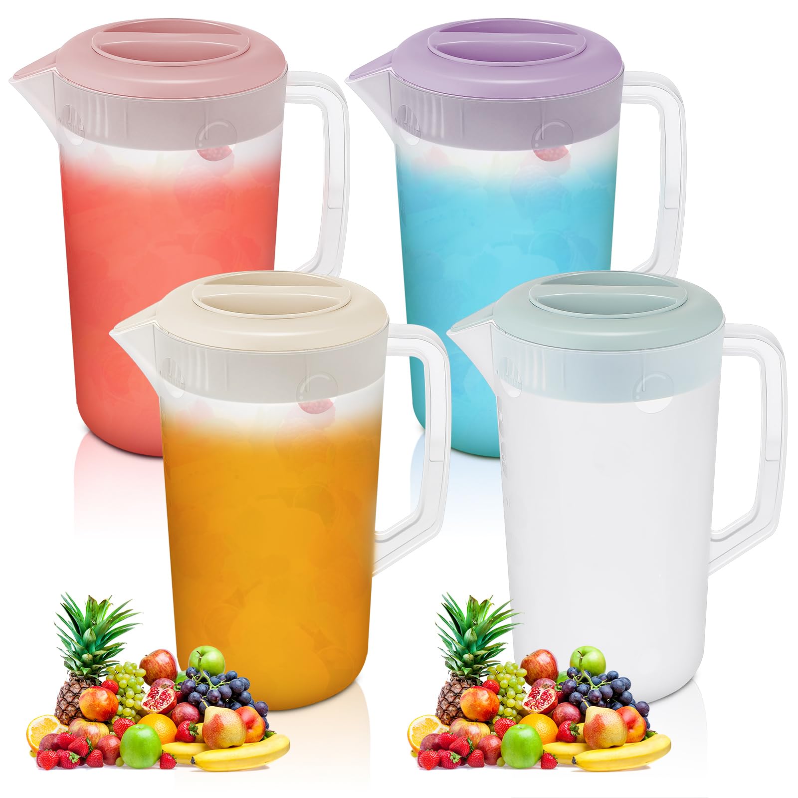 Uiifan 4 jarras de agua de plástico con tapa, boquilla y asa, jarra de plástico para zumo, bebidas de té, para nevera, jarra de agua, para limonada, leche, bebida fría, hogar, fiesta diaria