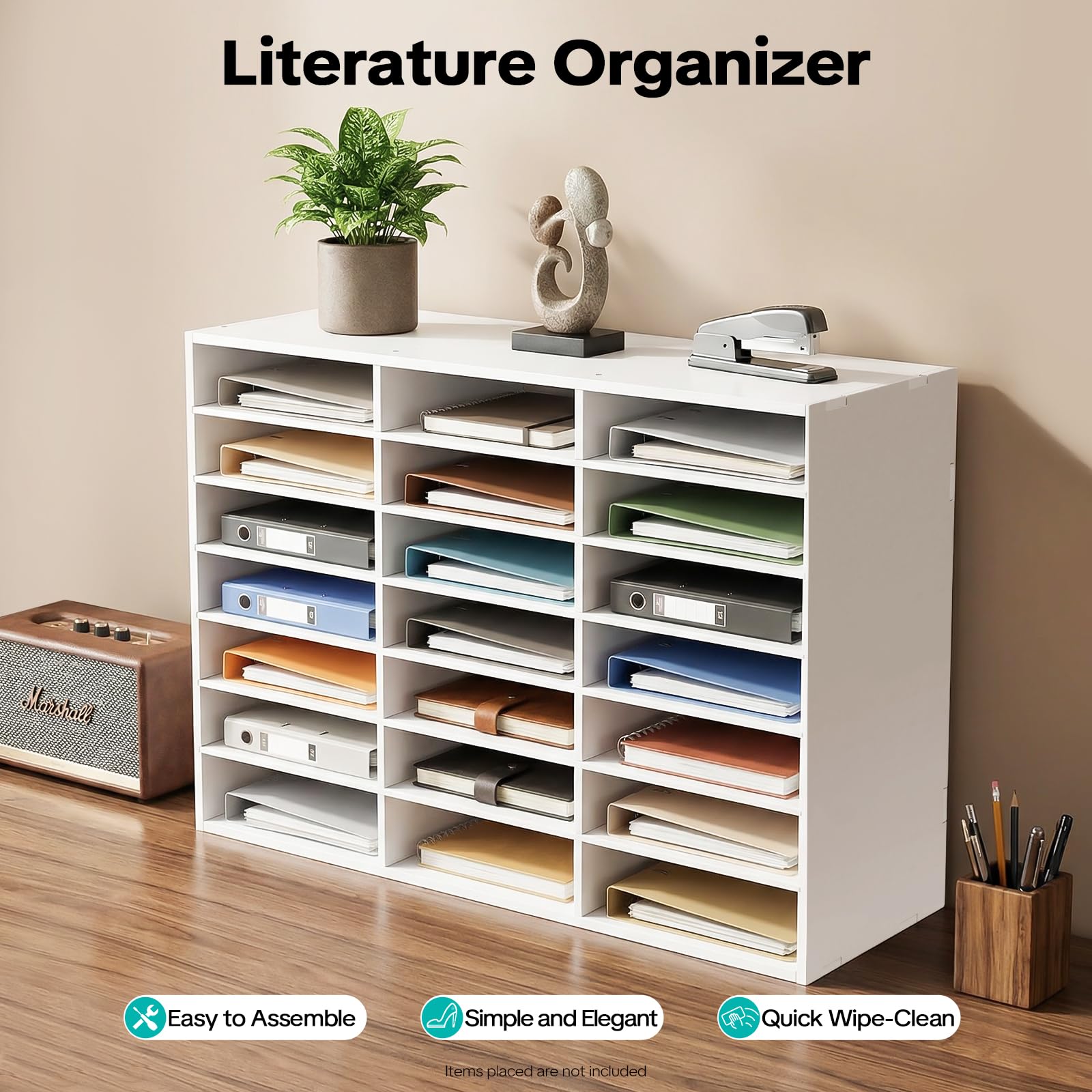 Organizzatore Documenti da Tavolo 24 Scomparti, Portadocumenti Ufficio Scrivania in MDF per Formato A4, Porta Riviste, per Documenti, Poste, 73,7 x 30,2 x 59,6 cm, Bianco
