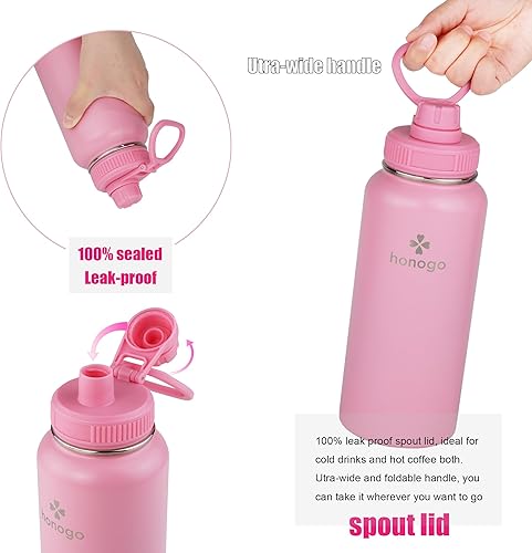 Miniatura 5 de Botella de agua deportiva de 32 onzas con recubrimiento en polvo de doble pared aislada al vacío, de acero inoxidable 188, boca ancha, termo térmico