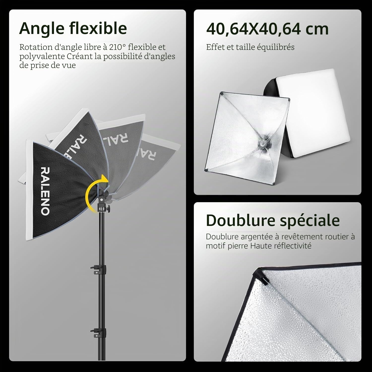 Raleno Softbox pour Studio Photo, Kit d'éclairage de Photographie, Ampoule LED 50W 5500K, avecTrépied Réglable, Éclairage pour la Photographie de Produits et l'enregistrement Vidéo