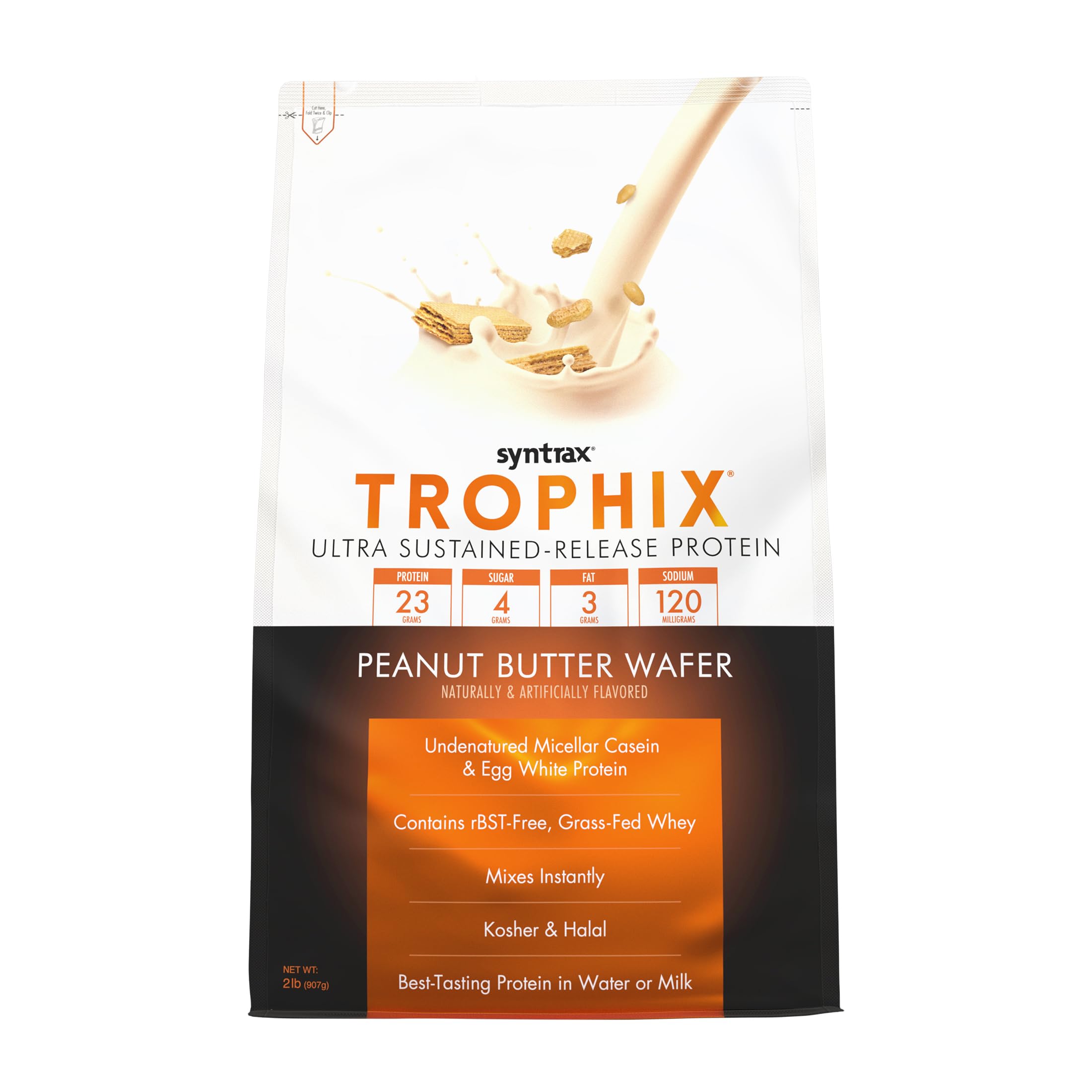 Syntrax Nutrition Trophix, Ultra Sustained-Release Protein Powder Blend, Peanut Butter Wafer 2 lbs, Real Wafer Pieces