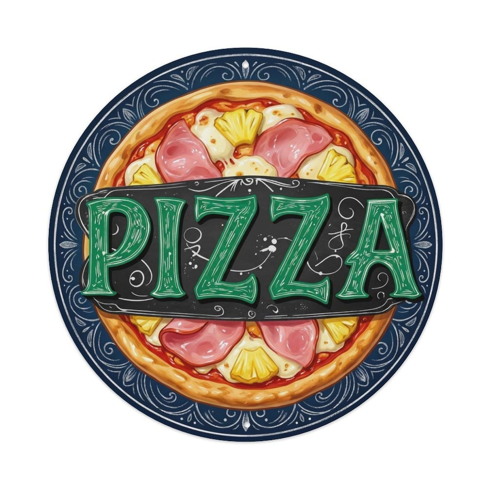 Pizza Toppings Kitchen Artwork Ham Mozzarella Metal Tin Sign
