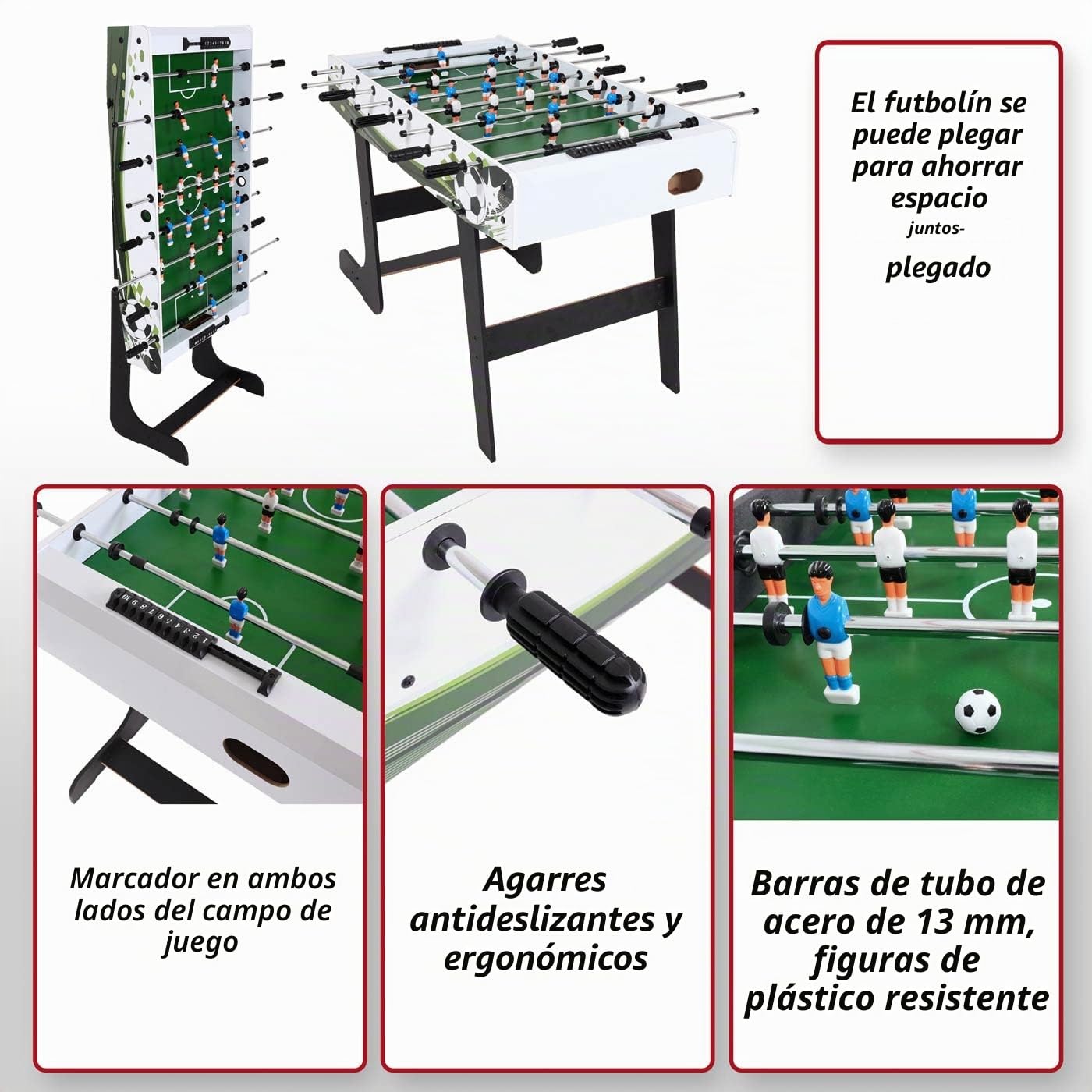 Mendler - Futbolín de mesa London, mesa de fútbol de mesa plegable 84x121x105 - blanco/verde con motivo de fútbol