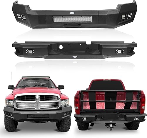 Miniatura 1 de u-Box Ram 2500 3500 parachoques delantero + parachoques trasero con soporte de montaje de placa de licencia y luces LED compatibles con Dodge Ram