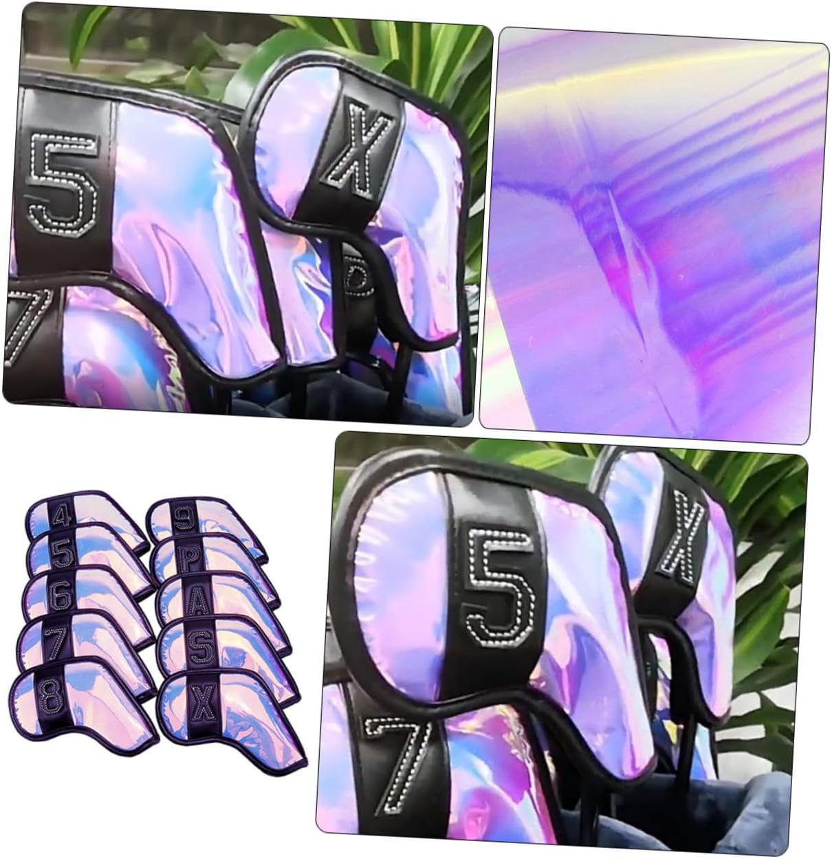 10Pcs Golf Club Covers TPU Iron and Putter Covers Wear-Resistant with Rainbow Black Trim for Weather and Impact