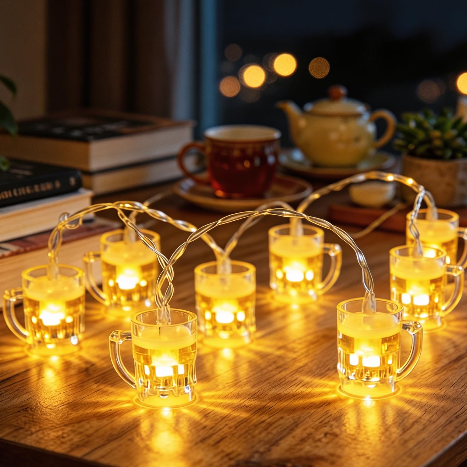 Beer Mug LED Fairy Lights, 1.5 m 10 LED Beer Mug, Fairy Lights, Battery Operated, Beer Cup Dangling, LED Fairy Lights, Beer Decoration, Summer Decorative Fairy Lights, for Bar, Party, Wedding, Garden