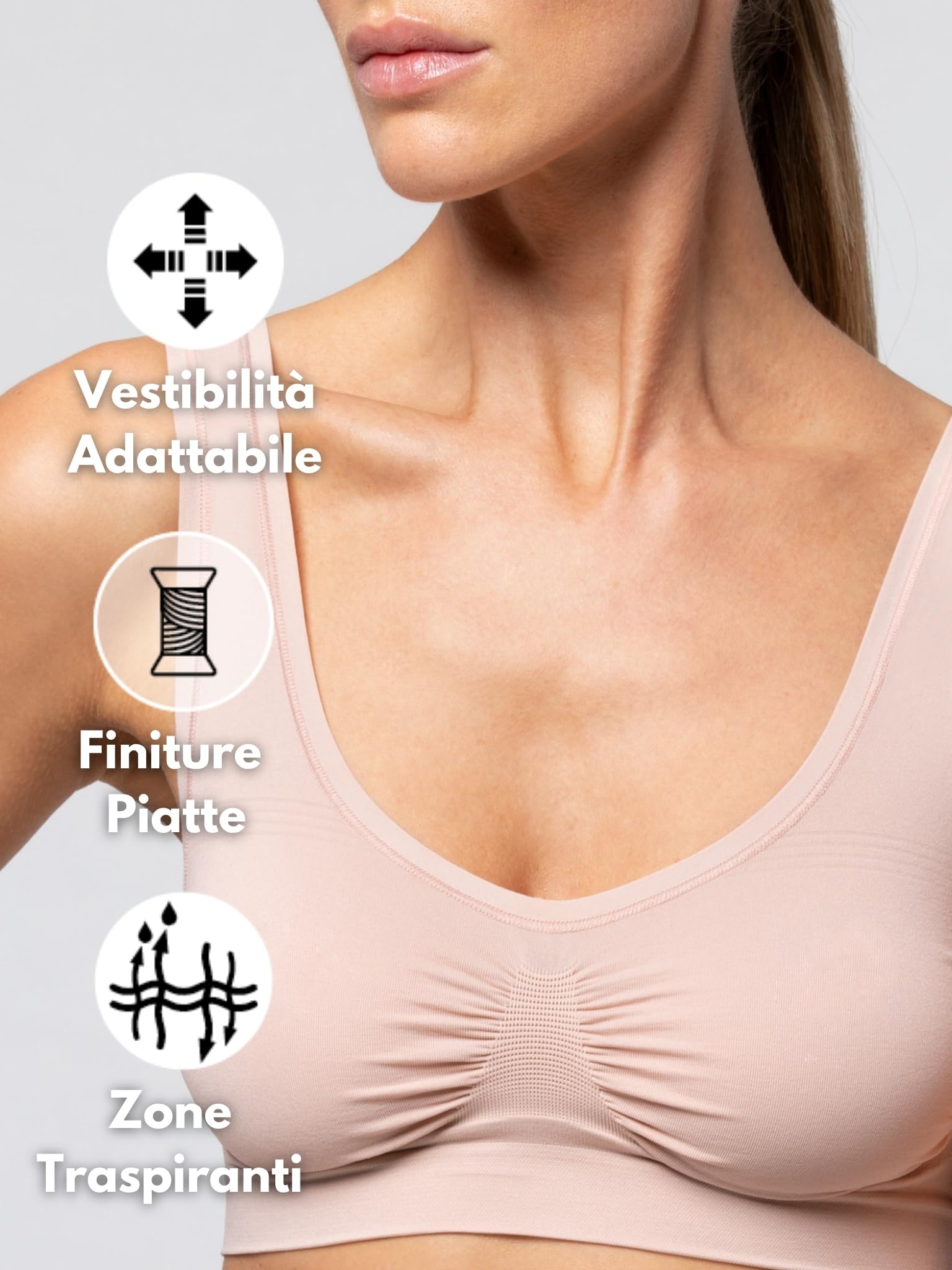 POMPEA 3 Pezzi Reggiseno Senza Ferretto Invisibile, Brassiere Seamless in Morbida Microfibra con Spalla Larga, Effetto Seconda Pelle