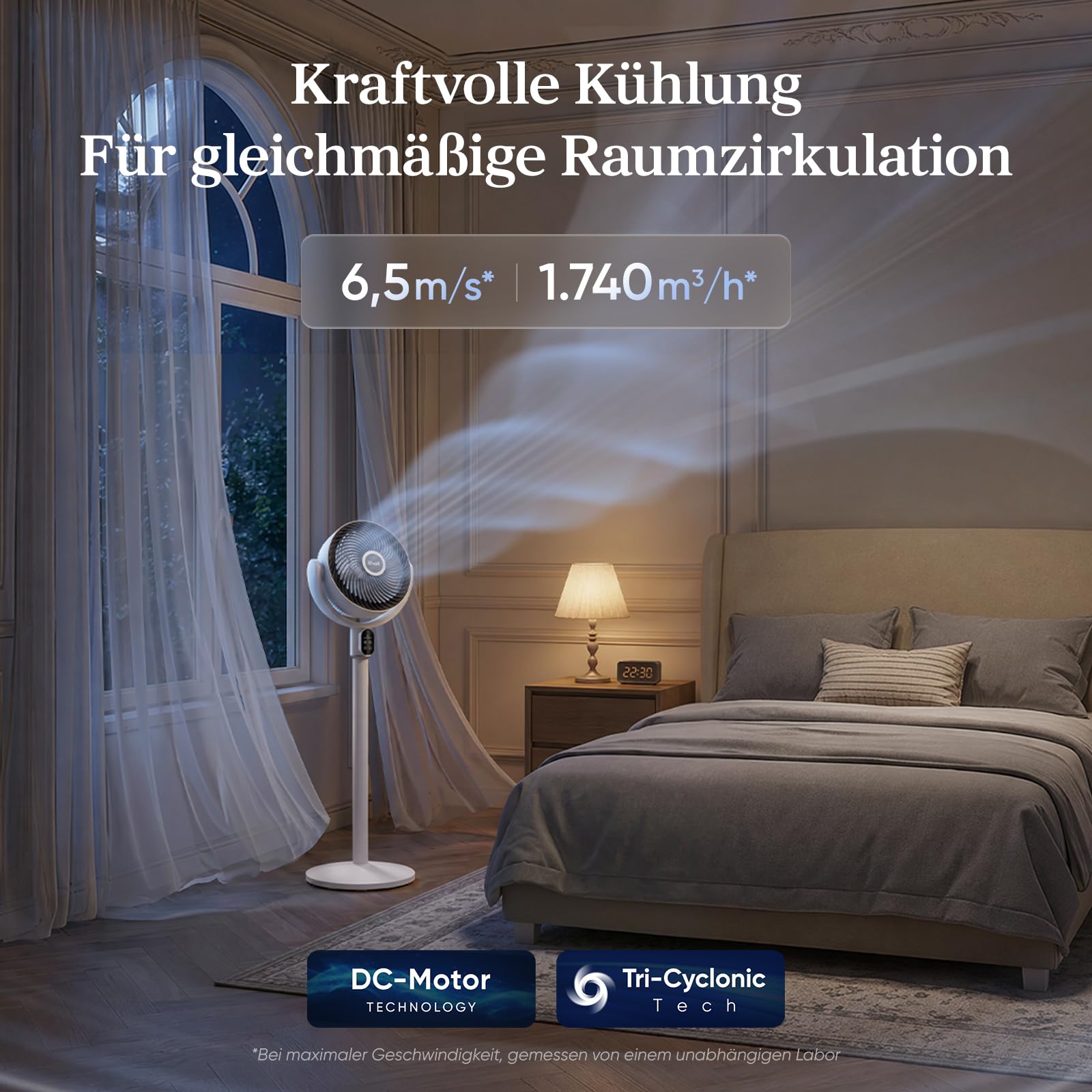 Levoit Standventilator 1740m³/h 24m Reichweite 20dB leiser DC Motor 6,5m/s 90° Oszillation 5 Stufen 12 Std Timer höhenverstellbar 97 cm