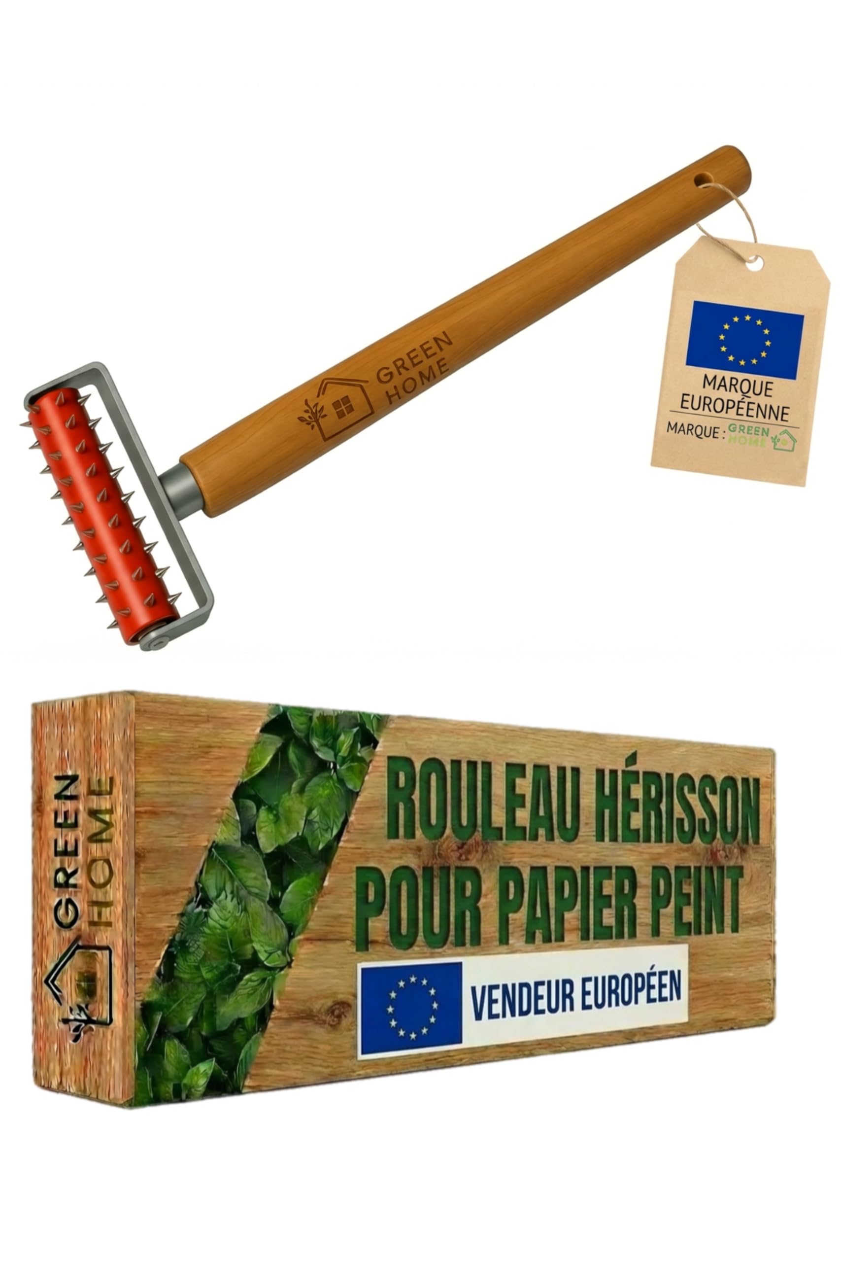 Rouleau hérisson pour papier peint 150 mm Picots inox 7 mm Manche en bois Perforateur professionnel