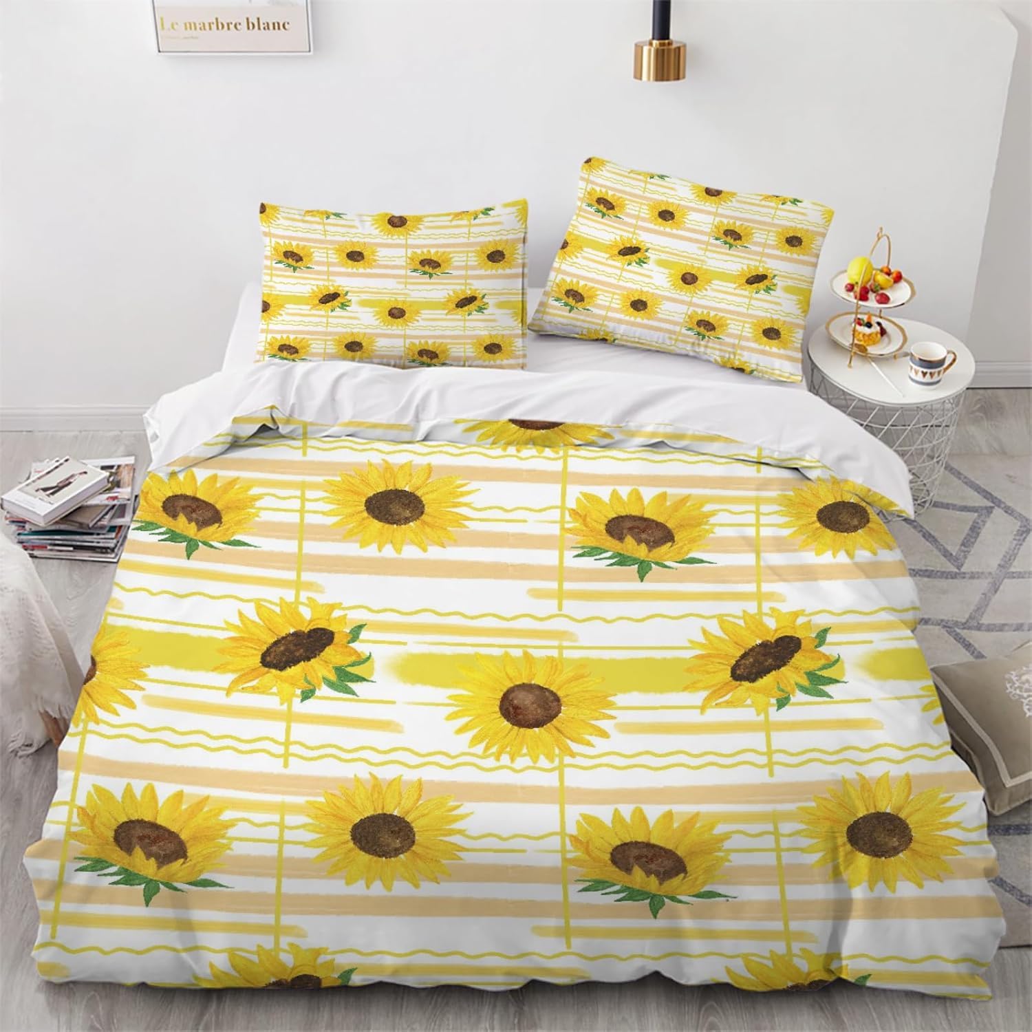 Żółty słonecznik super king size zestaw poszewek na kołdrę retro linie miękka poszewka na kołdrę całoroczna poszewka na kołdrę 260 x 220 cm szczotkowana mikrofibra hipoalergiczne zestawy pościeli z 2