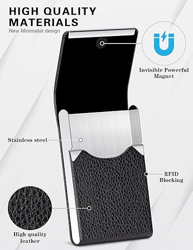Miniatura 2 de Padike- Tarjetero de piel sintética para tarjetas de presentación, de acero inoxidable, delgado, con cierre magnético
