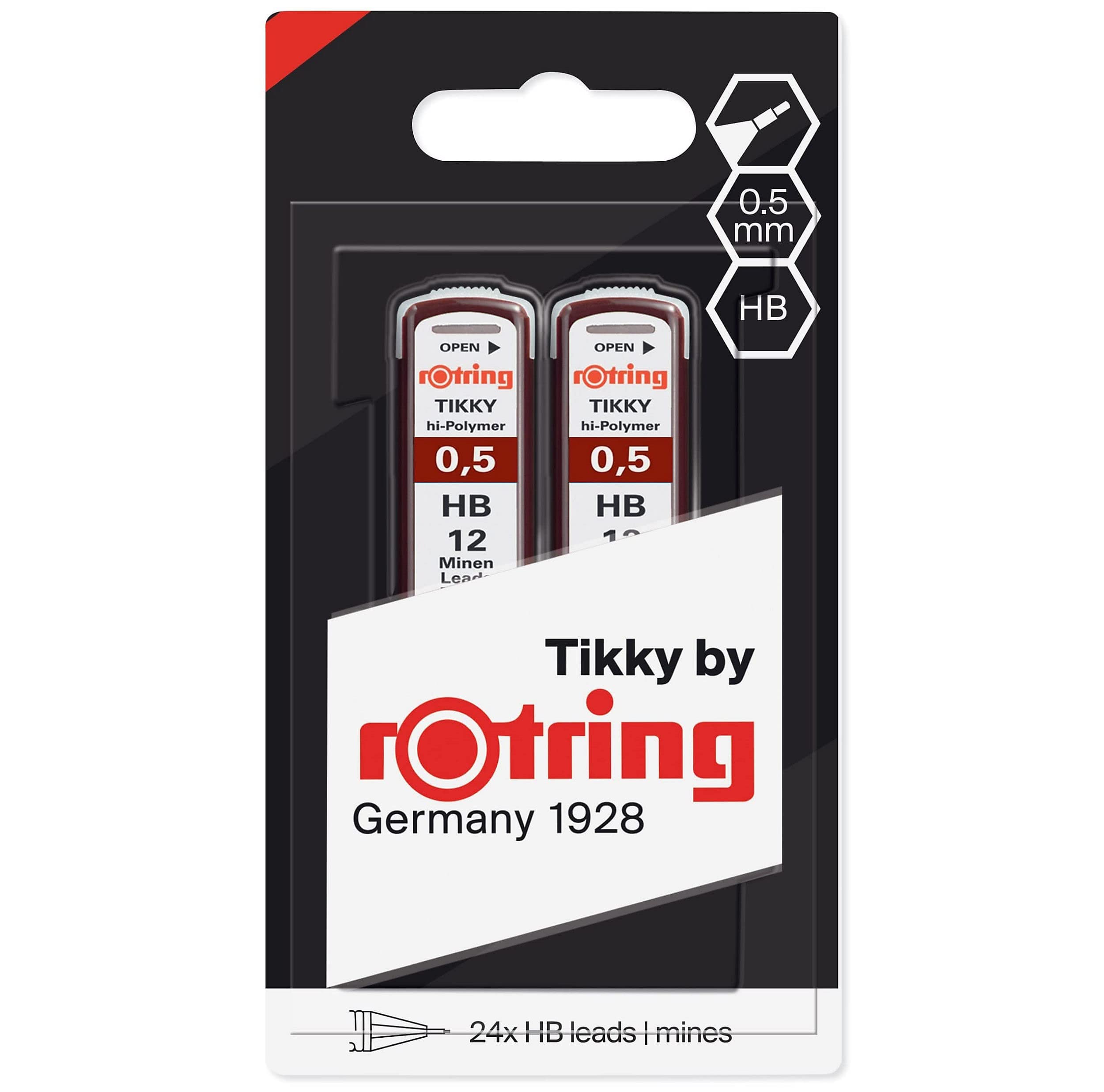 rOtring Tikky Mechanical Pencil Lead Refills | 0.5mm, BB | 2 x 12 Hi-Polymer Leads (24 leads)