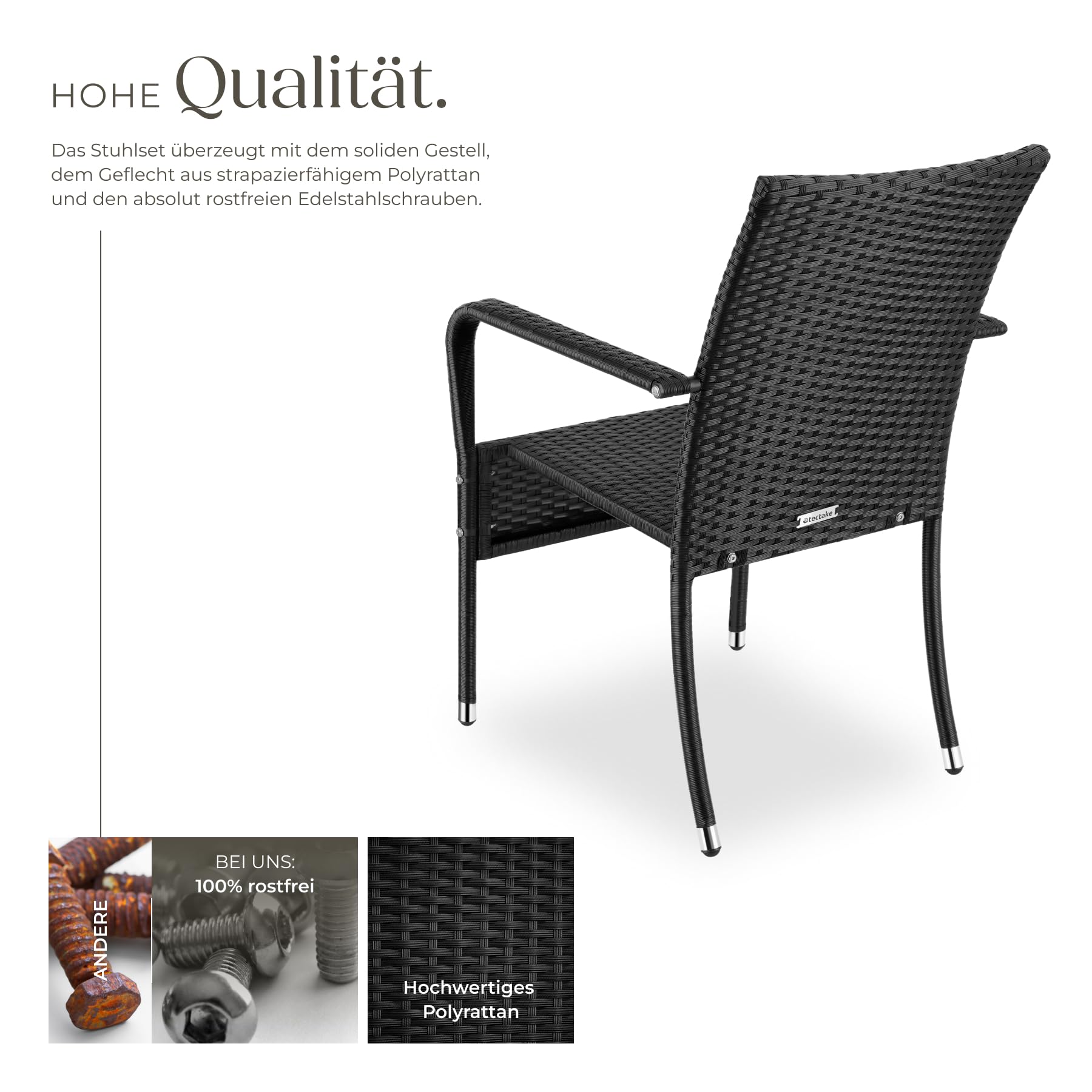 tectake® Rattan Stühle Esszimmer Outdoor, Stapelstühle, Gartenmöbel Set, Gartenstühle stapelbar, Outdoor Küche, Terrasse, Wintergarten Möbel, Korbsessel Armlehne, Balkon Set, Terrassenmöbel - 2er Set