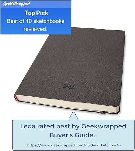 Miniatura 7 de Pantheon Bundle con los 4 tamaños de cuadernos de bocetos Leda de alta calidad, incluyendo tamaño A4 extragrande, 10 x 7 pulgadas, tamaño A5 mediano