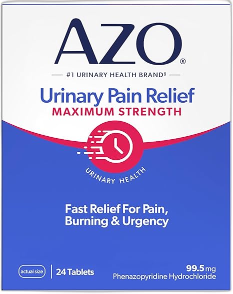 AZO Urinary Pain Relief Maximum Strength, Fast relief of UTI Pain, Burning & Urgency, Targets Source of Pain, #1 Most Trusted Brand, 24 Tablets