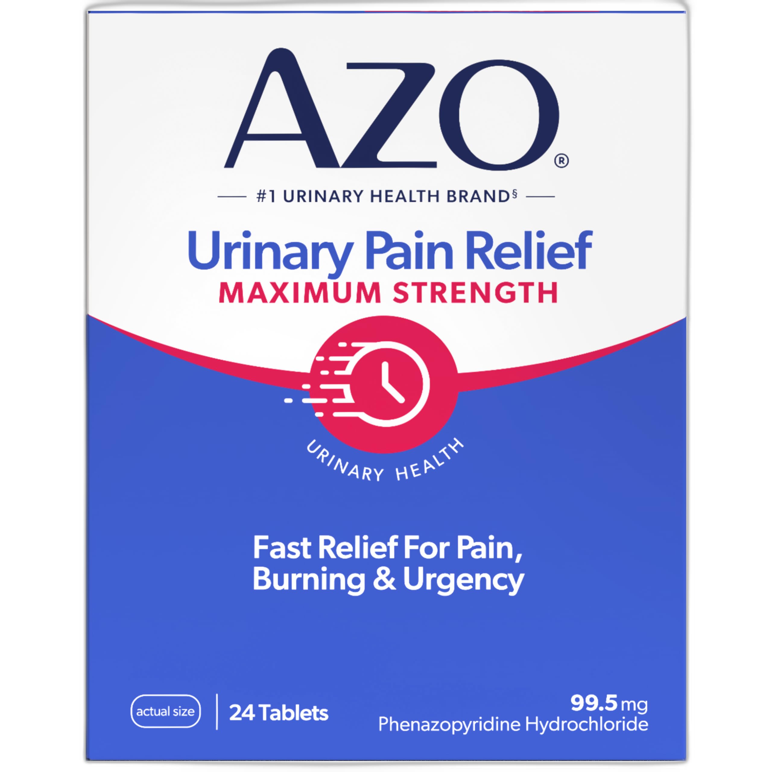 AZO Urinary Pain Relief Maximum Strength, Fast relief of UTI Pain, Burning & Urgency, Targets Source of Pain, #1 Most Trusted Brand, 24 Tablets