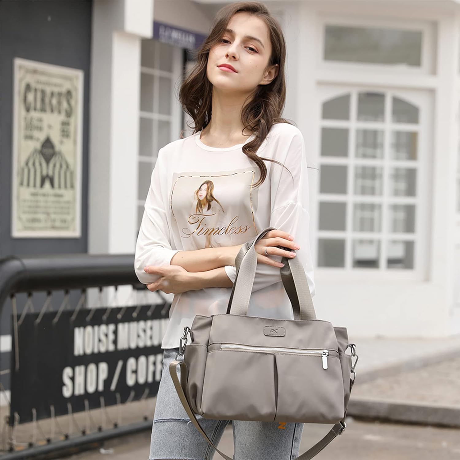 DOURR Hobo Handbags Light Nylon Crossbody Bags for Women, Multi Compartment Work Going Out Tote
