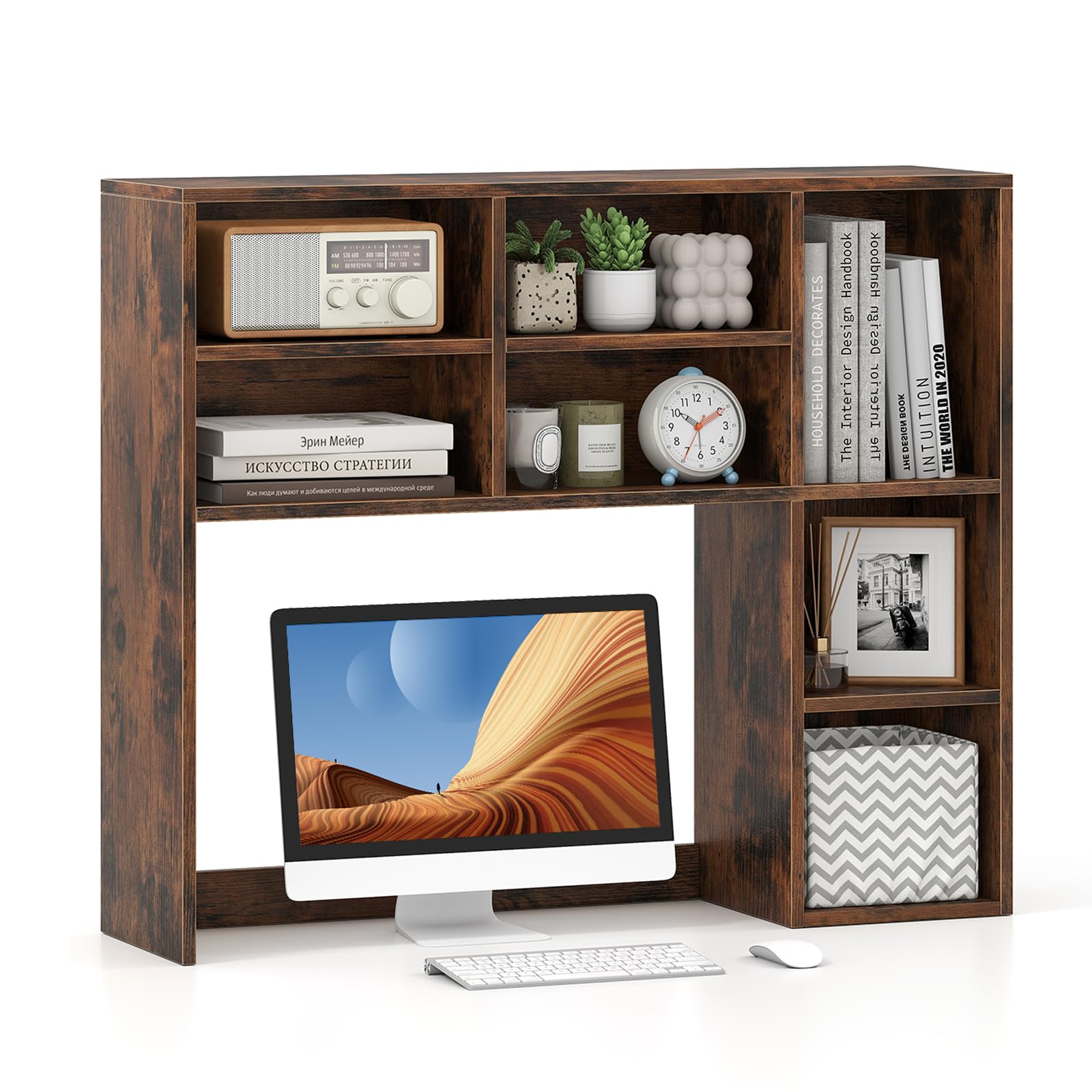 Desk Shelf, 38.6" Desktop Organizer Shelf, Desk Hutch For Computer Monitor, 4 Tier Desk Display Rack, Wood Desktop Bookshelf Storage Rack For Home Office Dorm, Rustic Brown - View #7