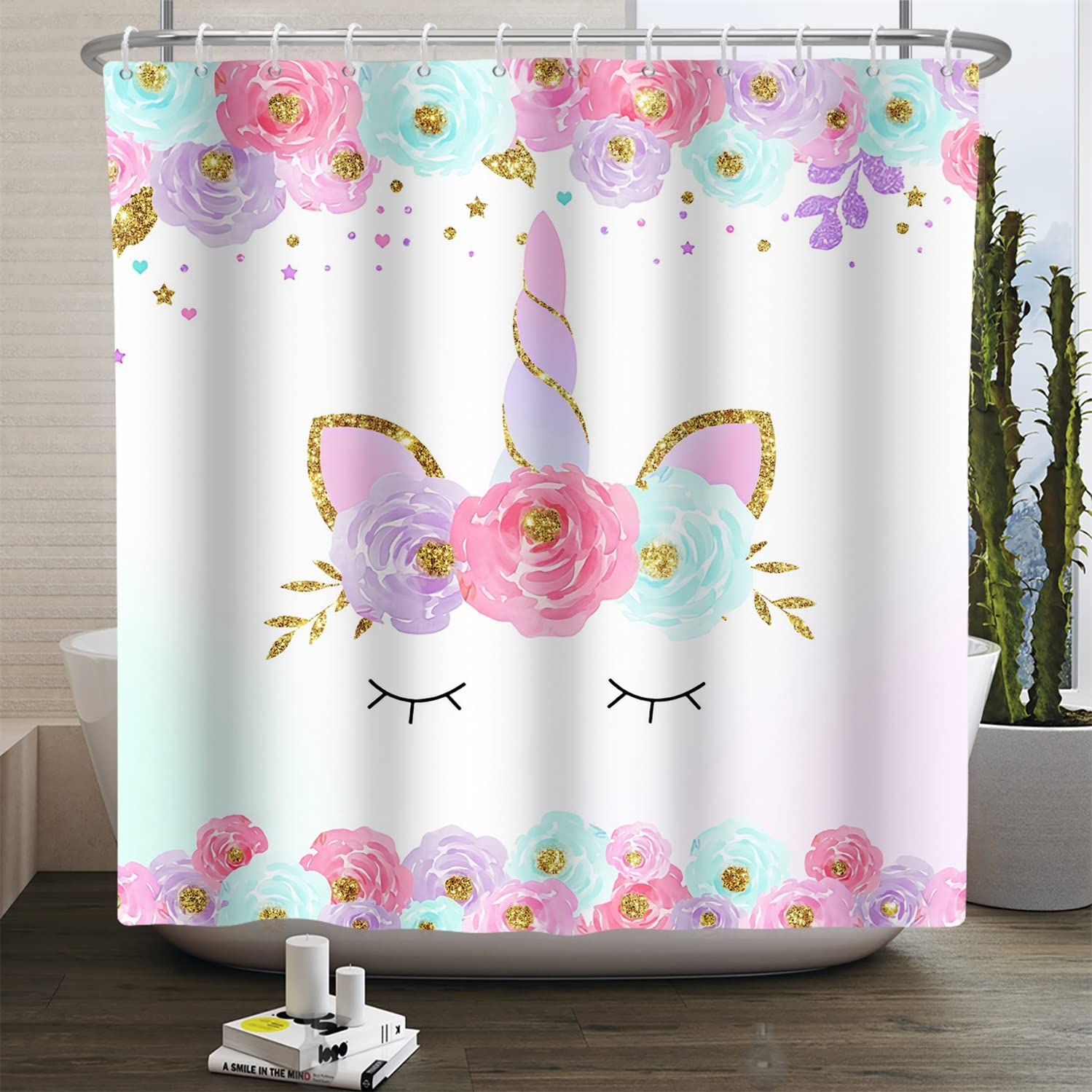 Tenda Da Doccia Con Unicorno Magico 183x183 Cm – Set Con 12 Ganci – Fantasia Cartoon Per Bagno Da Sogno