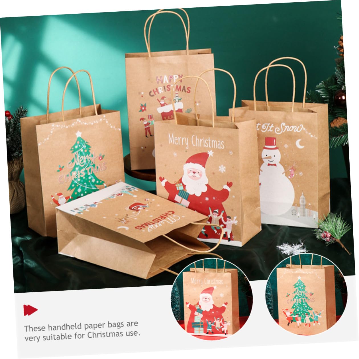 Hemobllo Sacchetti di Carta Natalizi Manici 25 Pezzi Sacchetti per Bomboniere e Dolcetti per Feste di Natale Borse a Mano Decorative in Carta Sicura per Regali e Snack Festivi