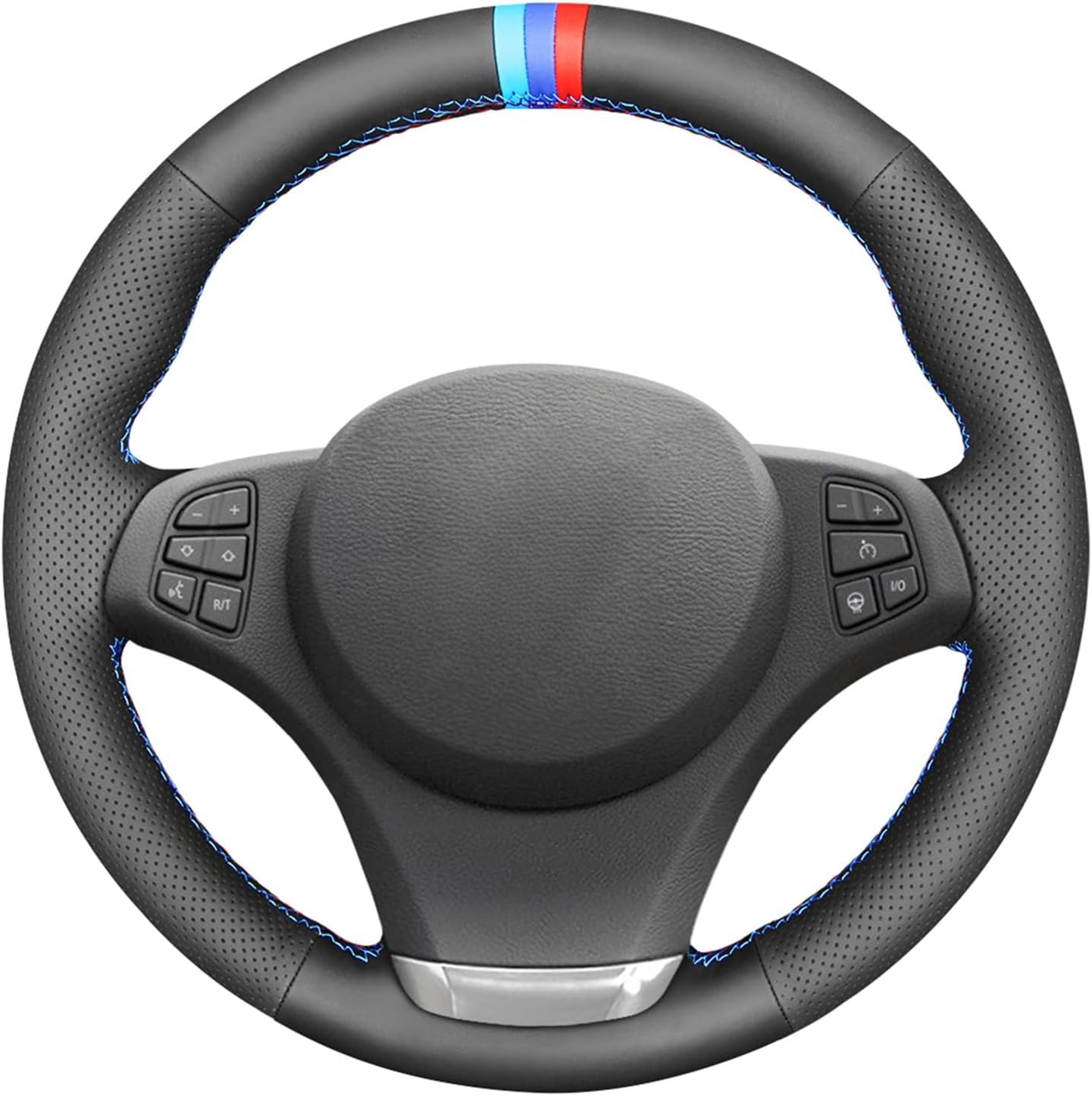 MEWANT Breathable Customized Hand-Stitch Car Steering Wheel Cover for BMW X3 E83 2007-2010 / X5 E53 2000-2006 Steering Wheel Accessories for BMW X3 X5 Made of Black Microfiber Leather