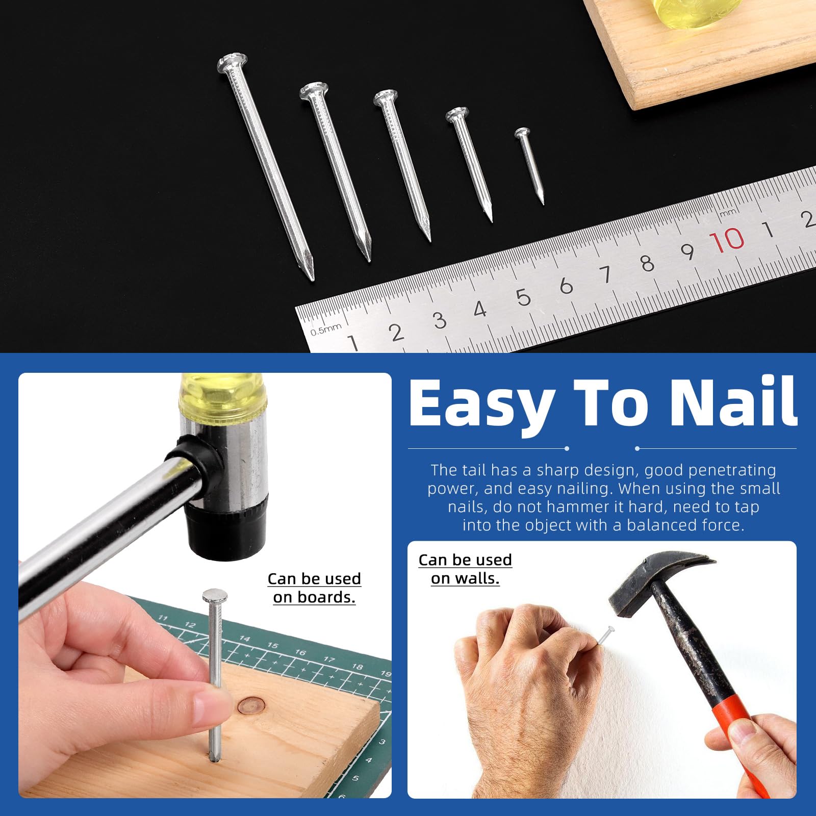 300pcs Masonry Nails - Steel Hardware Nails for Wood, Drywall & More -6 300pcs Masonry Nails - Steel Hardware Nails for Wood, Drywall & More -6
