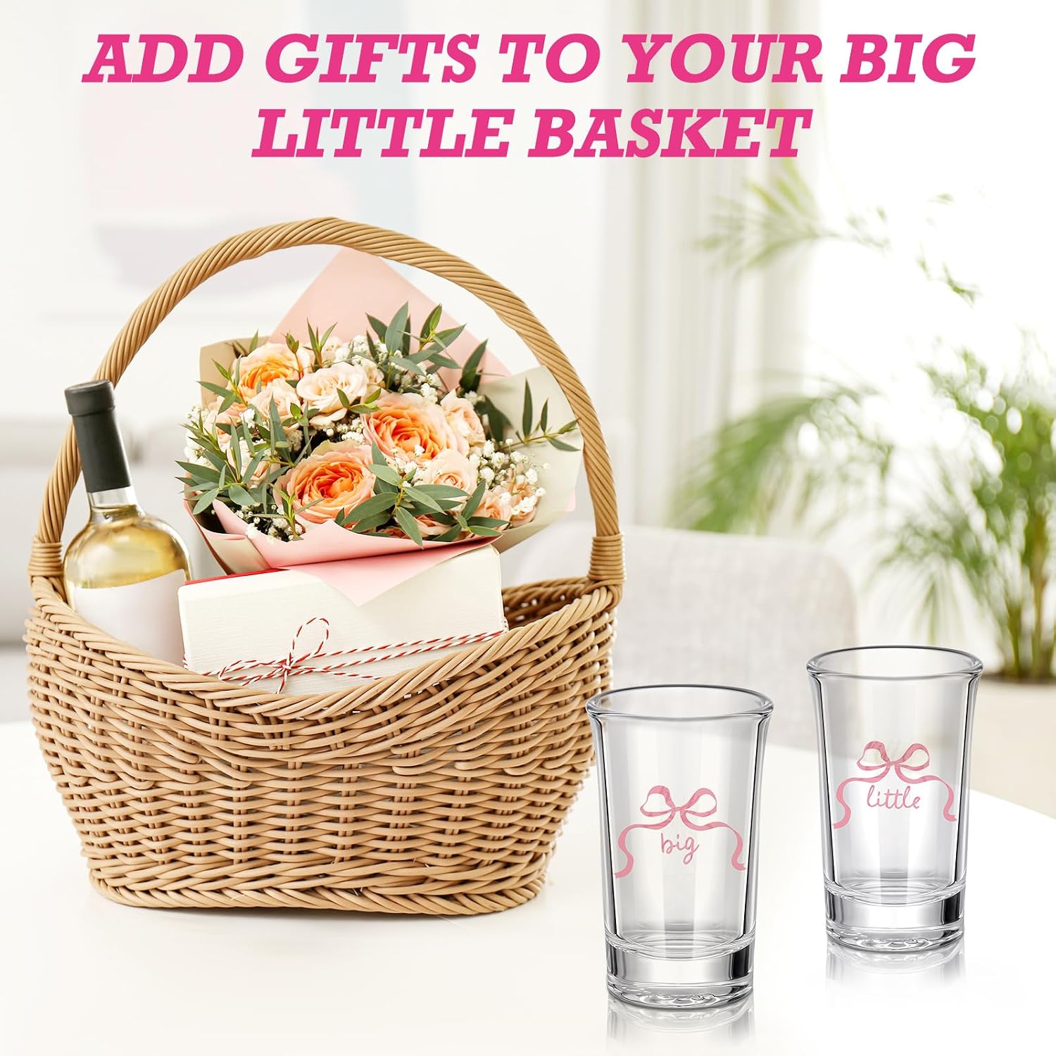 Roshtia 2 Pcs Sorority Big Little Shot Glasses Women Sorority Gift, Ribbon