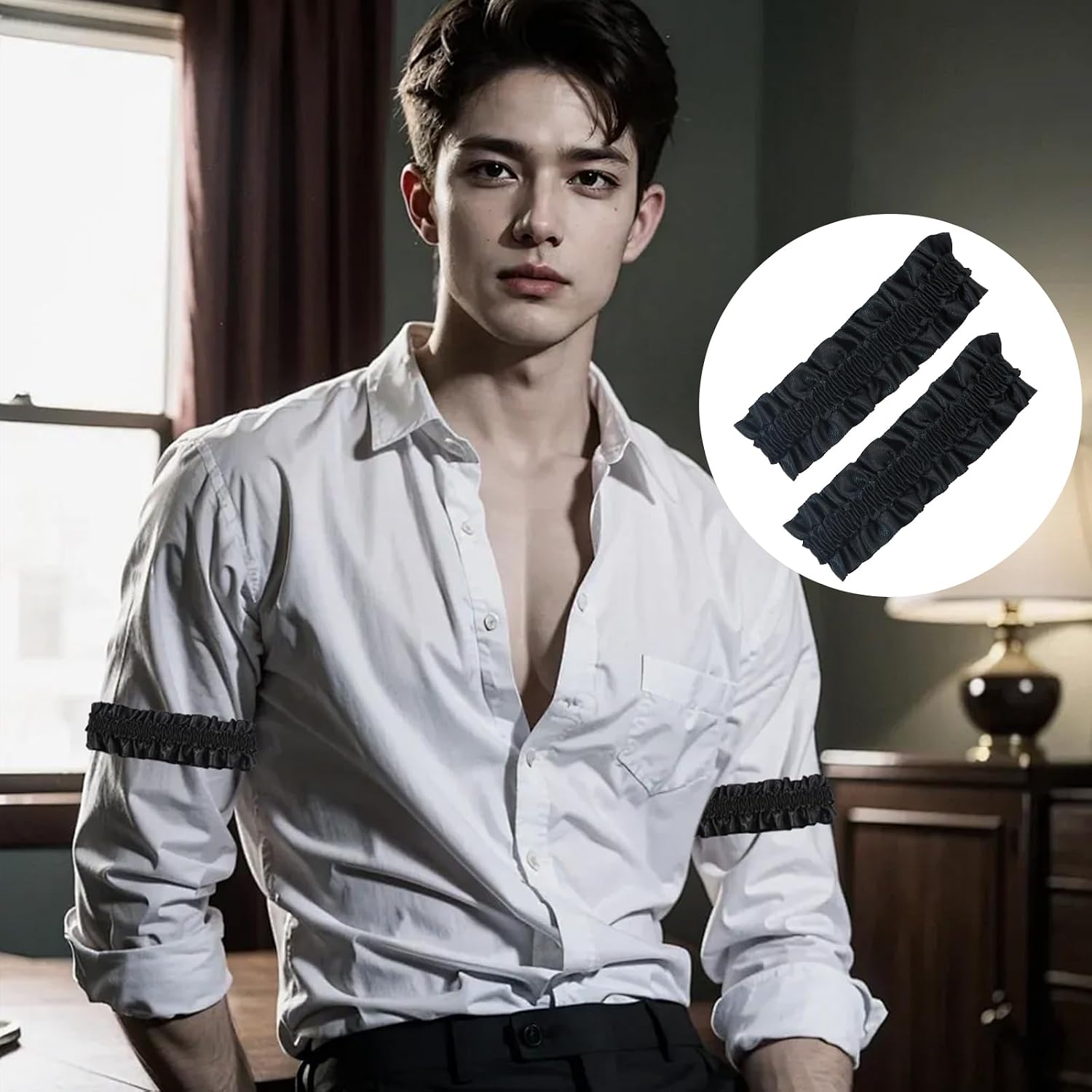 2PCS Sleeve Garters for Men - Vintage Elastic Armband, Roaring 20s Armband Garter, Anti-Slip Shirt Stays Mens Accessories Party Decoration (Black)