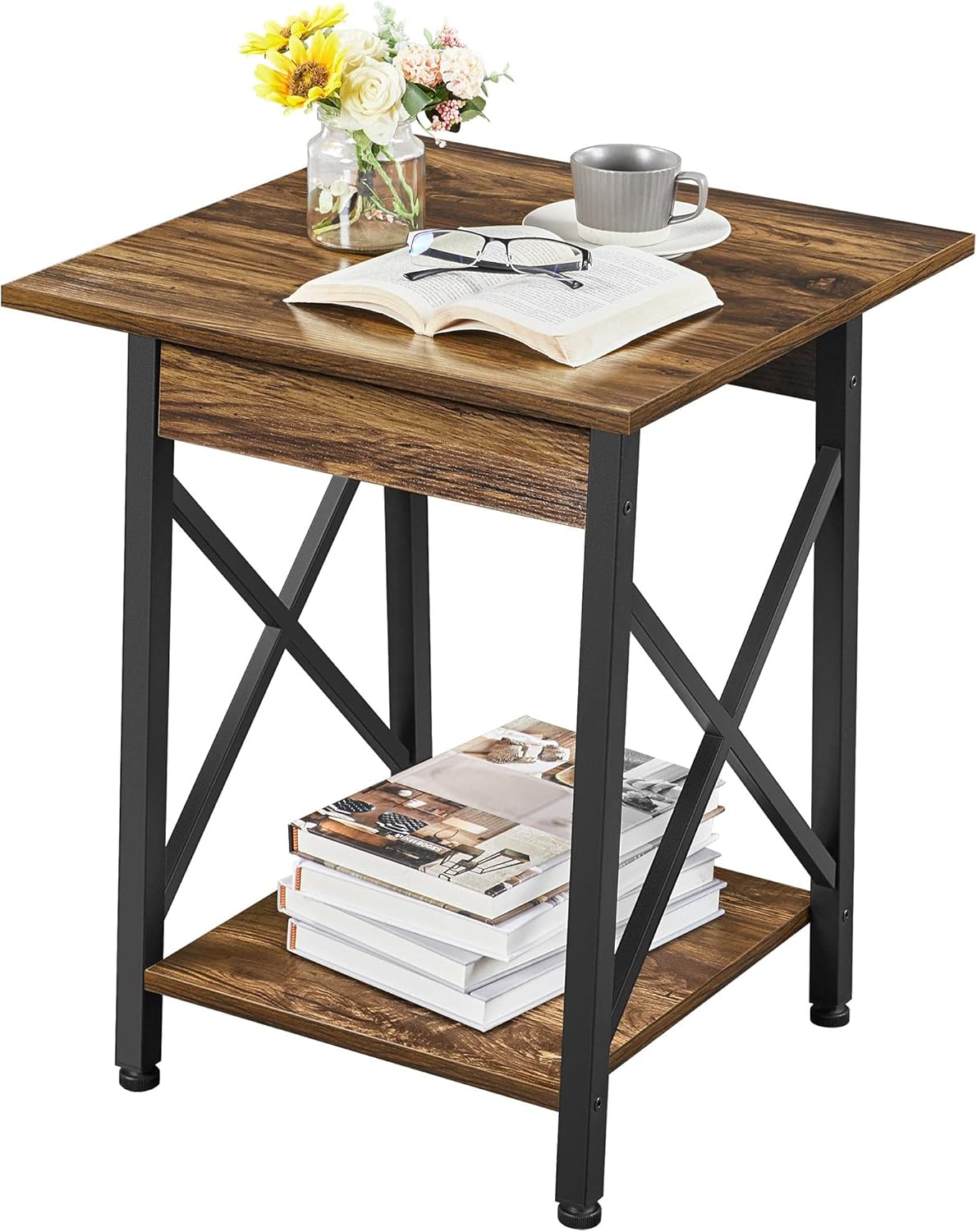 Yaheetech 2-Tier End Table,24in Accent Side Tables w/X-Shaped Legs, Protective Foot Pads for Living Room, Home Office : Home & Kitchen