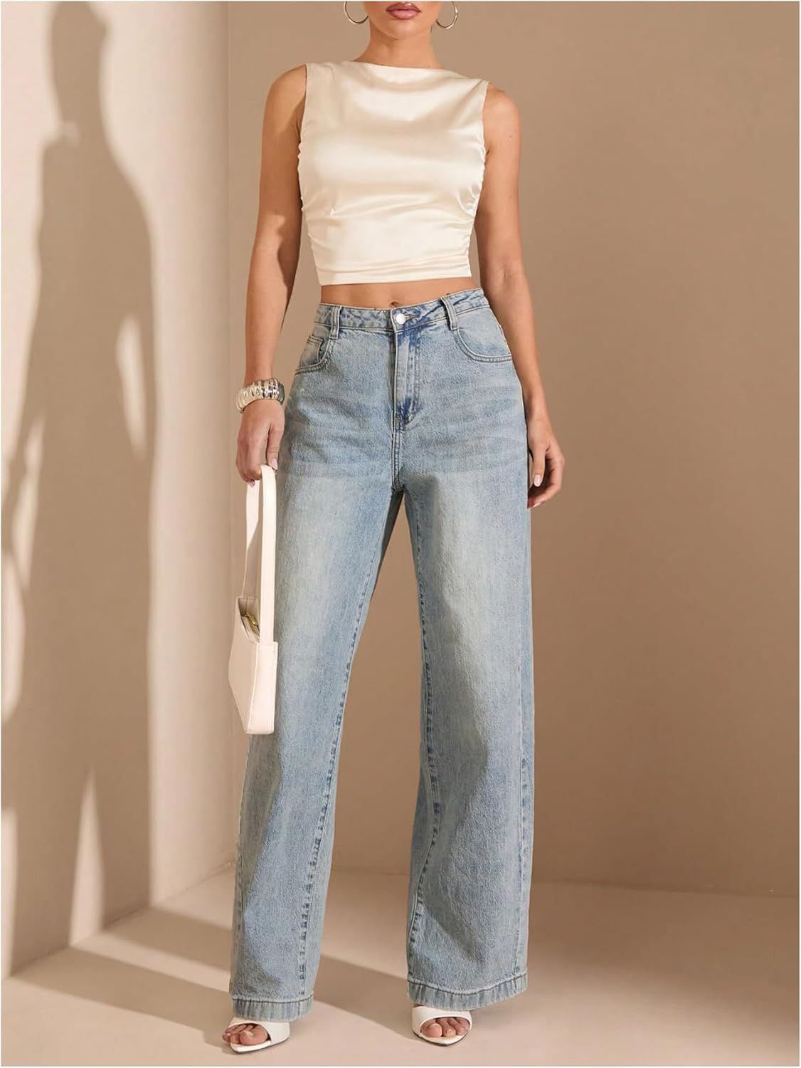 WDIRARA Women's Bow Tie Backless Satin Blouse Sexy Fitted Crop Tank Tops - Image 5