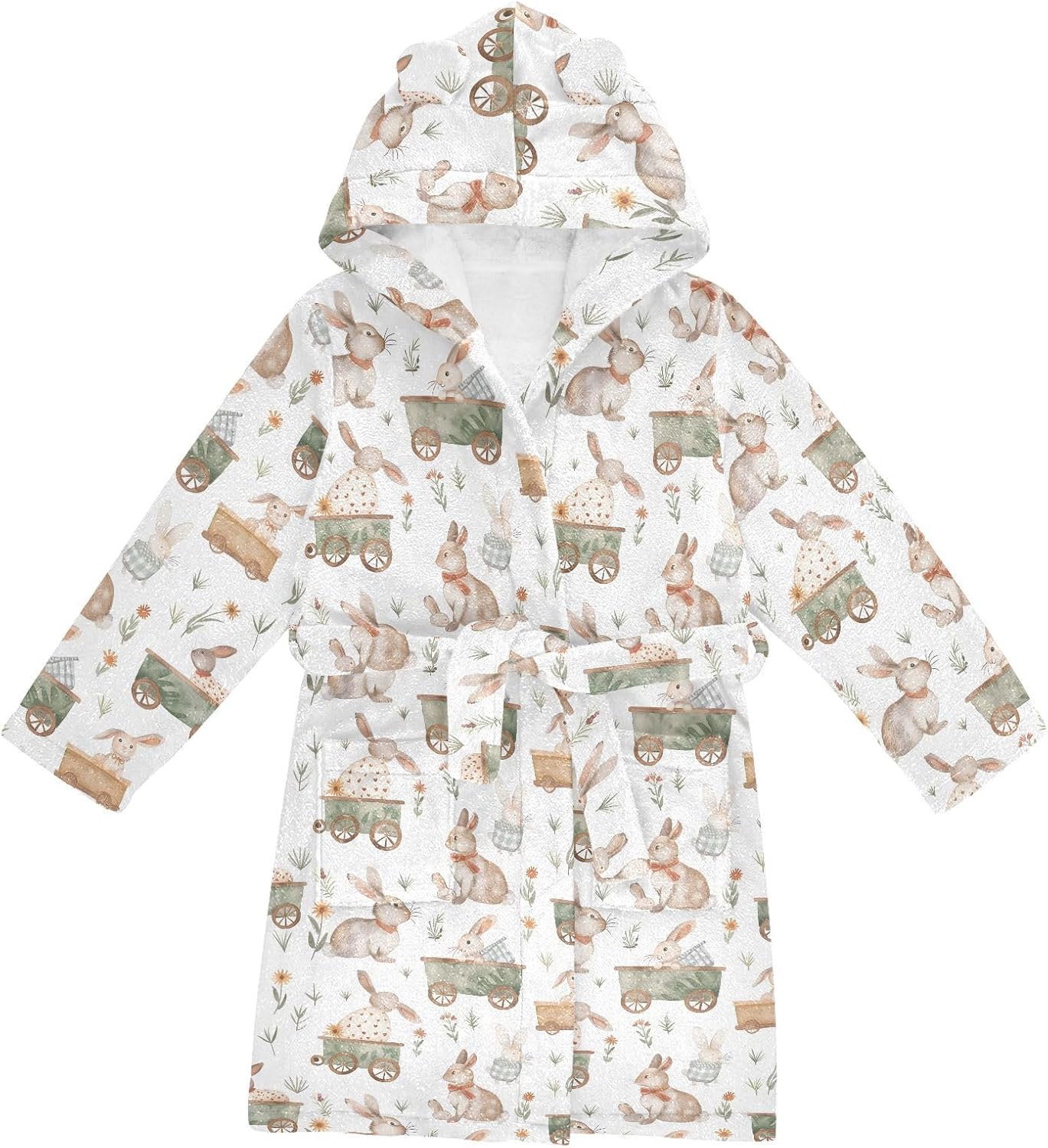 senya Rabbit and Car Toddler Hooded Bathrobe Kids Soft Plush Bath Towel Robes for Boys Girls 2-12 Years