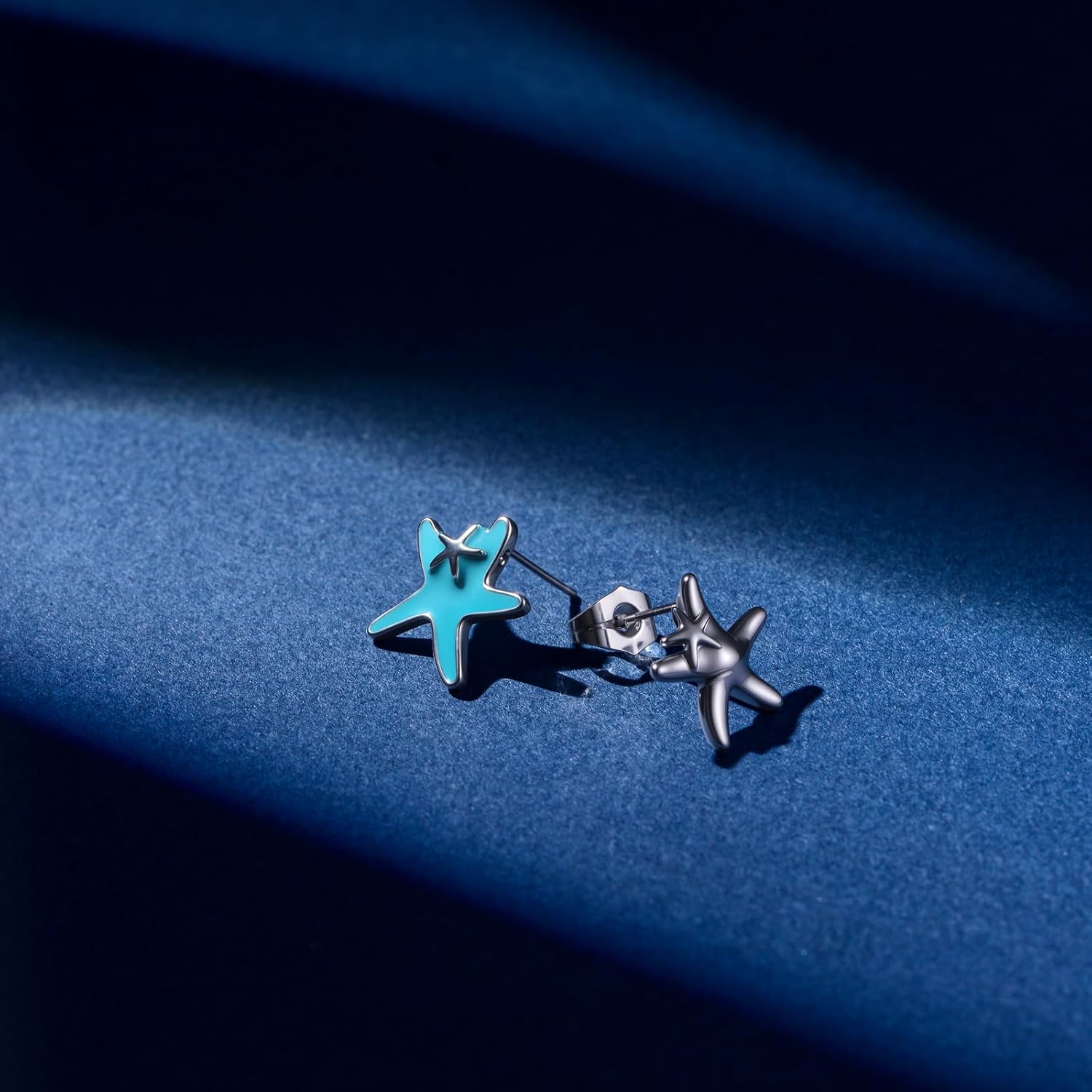 Asymmetrical Starfish Stud Earrings Enamel Blue Starfish Earrings Hypoallergenic Ocean Animal Earring Gift for Women - Image 3