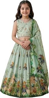 LilOraa Girls Lehenga Choli | Kids Ethnic Wear 2-8 Years Festive Dress Indian Traditional Outfit Silk Dupatta | Wedding Pa... Price In India
