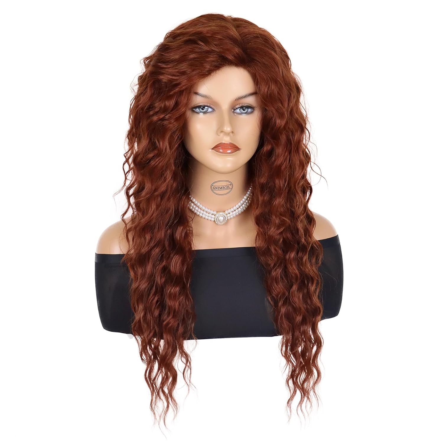 GNIMEGIL Dark Copper Wigs for Women Long Body Wave Wig with Free Party Hairline Fluffy Hairstyle Big Volume Wigs Curly Synthetic Hair 26 inches