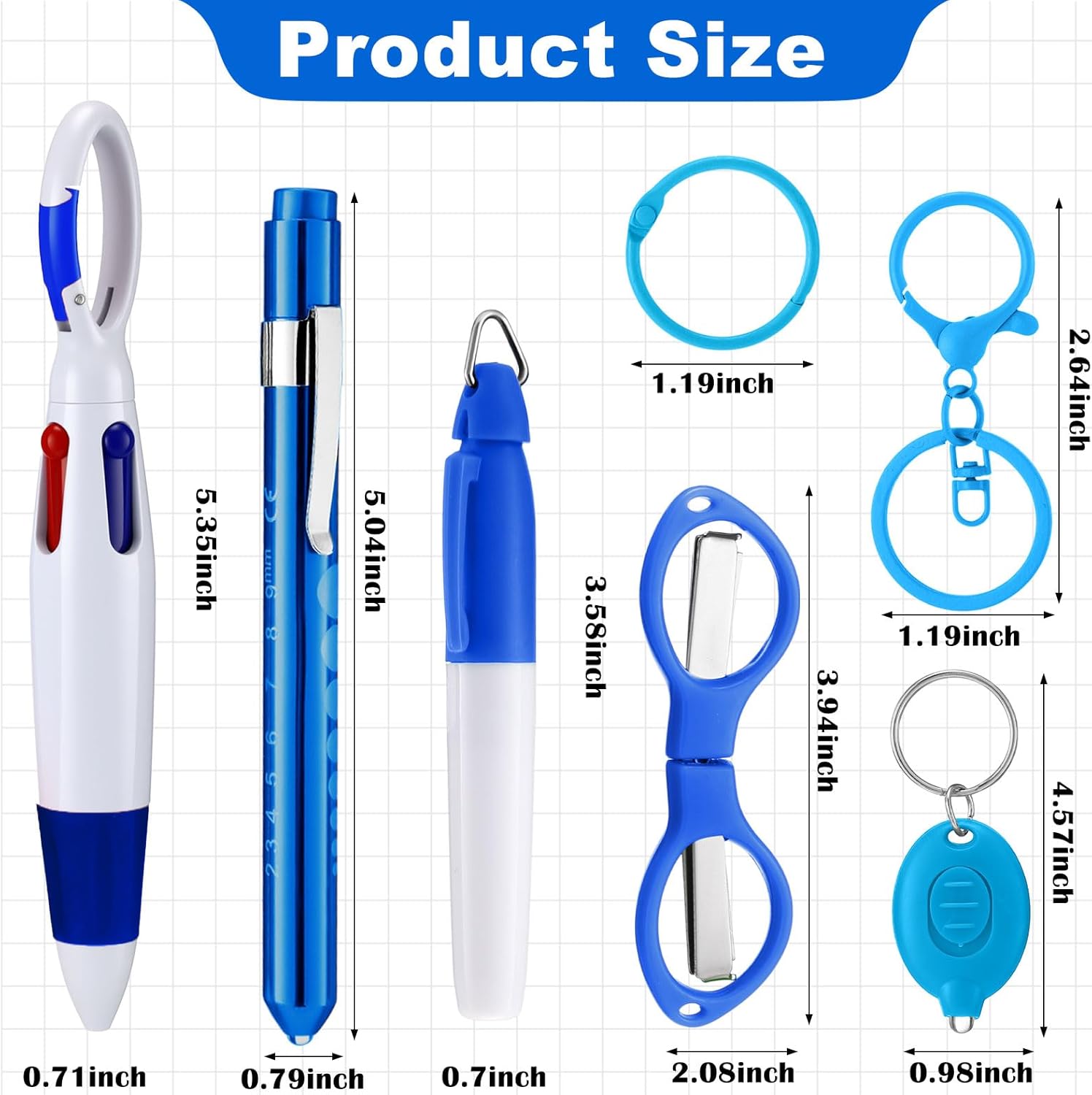 Geiserailie 60 Pcs Nurse Pen Set Includes Highlighter Marker Retractable Ballpoint Pen Lights for Badge Nursing Keychain Clip Foldable Scissors LED Flashlight for Nurse Gift (Trendy Color)