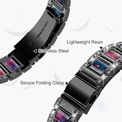 Miniatura 4 de Correas de reloj de resina de metal compatibles con Fitbit Sense 2Fitbit SenseFitbit Versa 4Fitbit Versa 3, pulsera de diamante, pulsera de joyería