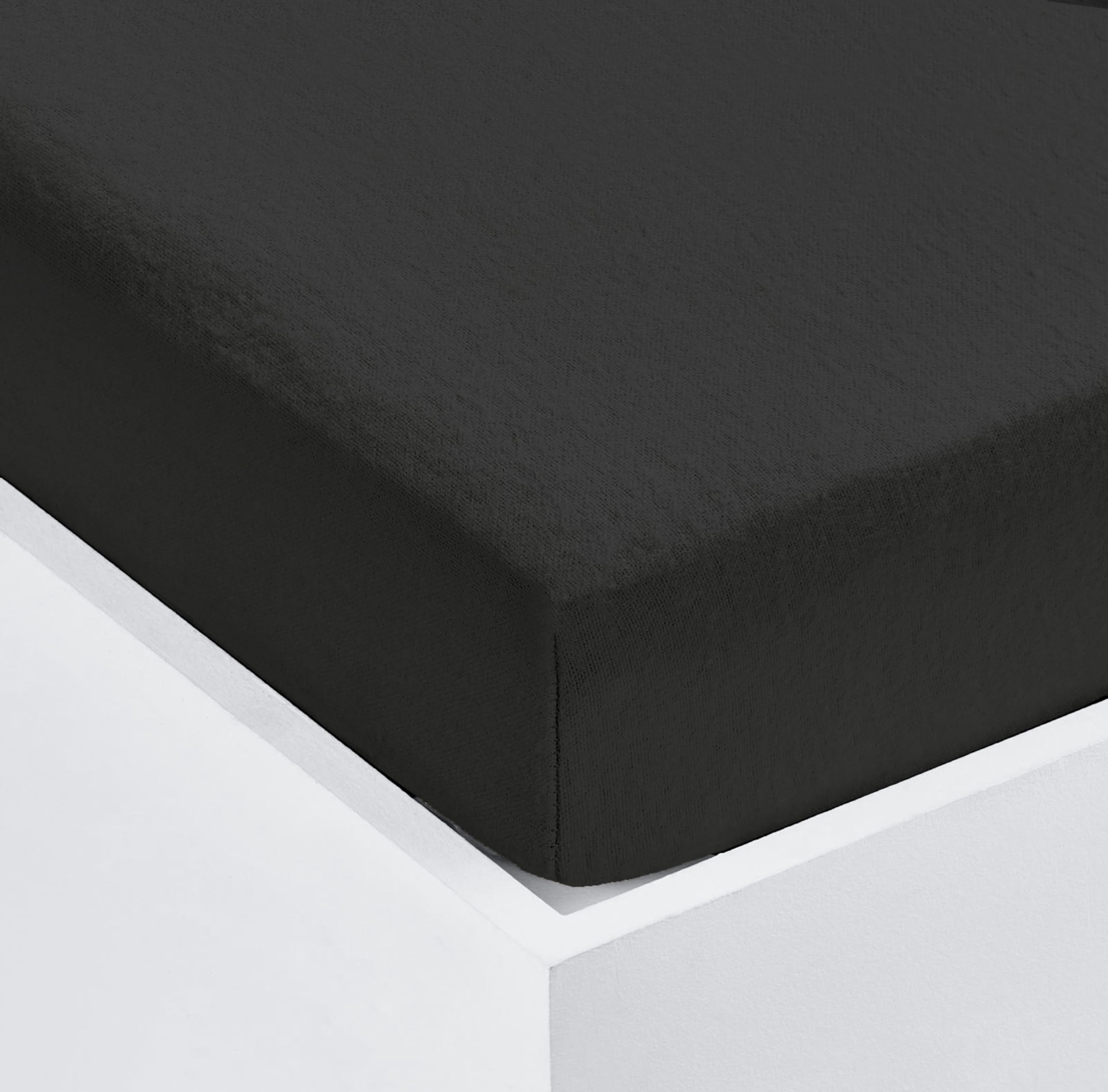 Home Living Super Soft Terry Towelling Stretch Fitted Sheet Mattress Protection Cover Fully Elasticated Extra Deep Breathable All Seasons (Black, Single) โ image 1
