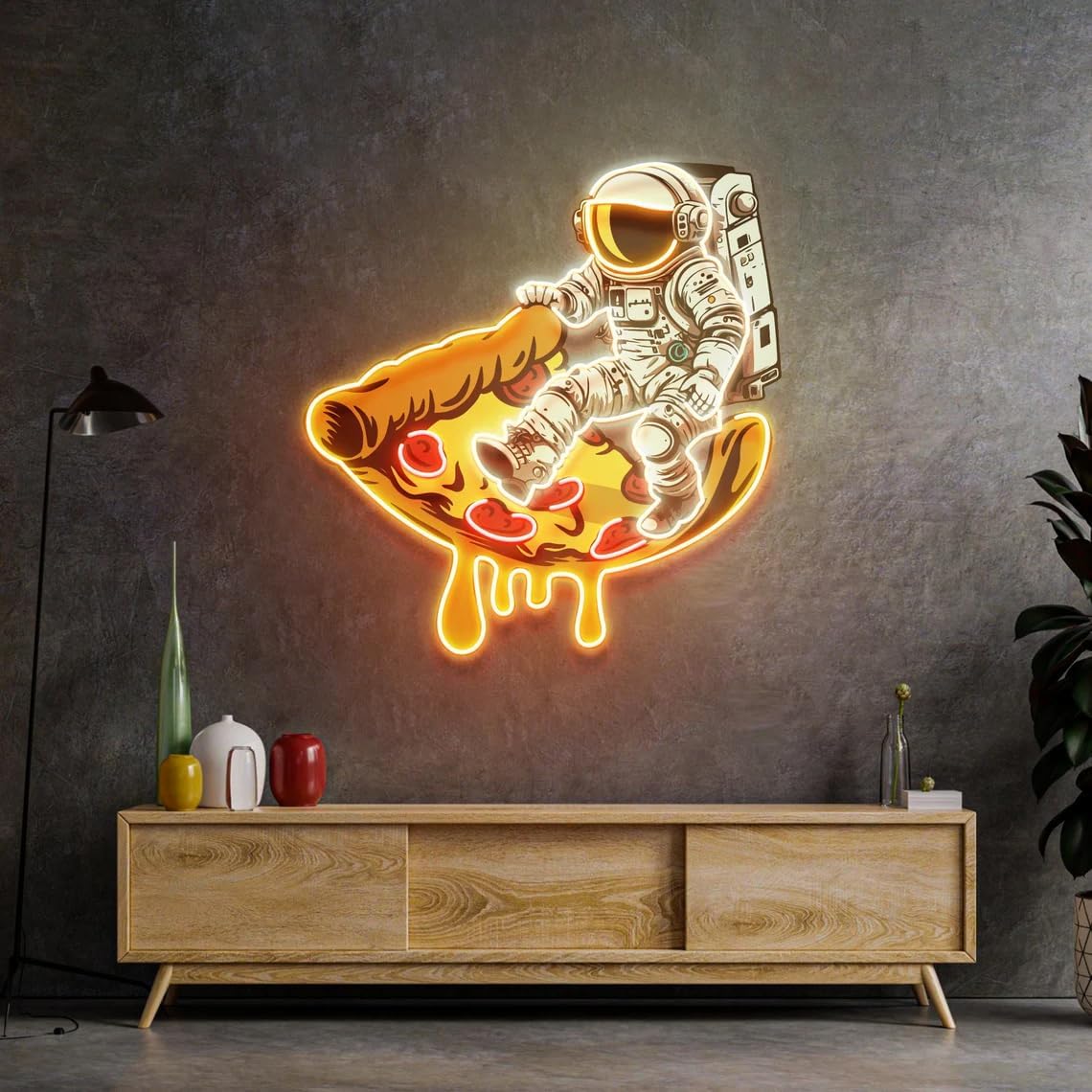 Astronaut Neon Sign for Wall Decor Pizza Astronaut Neon Light for Coffee Shop Bar Home Decor Business Logo Sign Led Light Space Neon Gift for Astronaut Lover (Style 2)