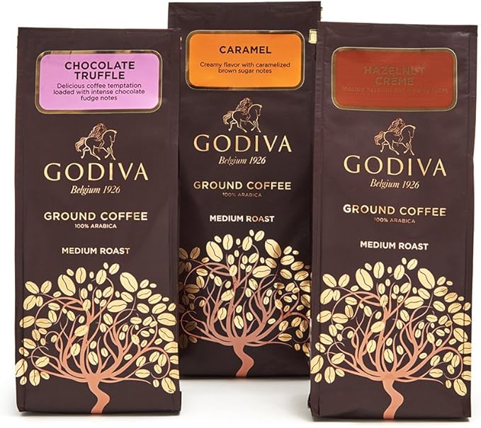 Amazon 海外直送品 Godiva Chocolatier Ground Coffee Set Premium Medium Roast Coffee Chocolate Truffle Hazelnut Creme Caramel Set Of 3 10 Ounce Each ゴディバコーヒー人気の3種 Godiva Chocolatier Ground Coffee