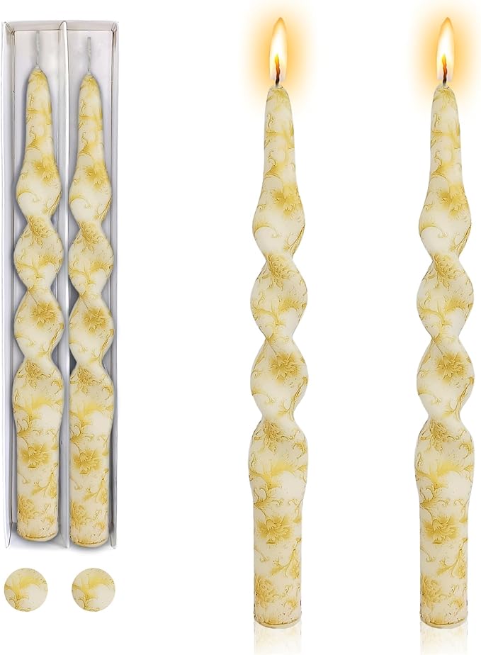 Spiral Candles Printed Candlestick,Set of 2 Long Taper Candle Colorful Twisted Candlesticks 10 inches Blue Flower Tapered Candles for Home Wedding Women Gifts (1D2T-BFWL)