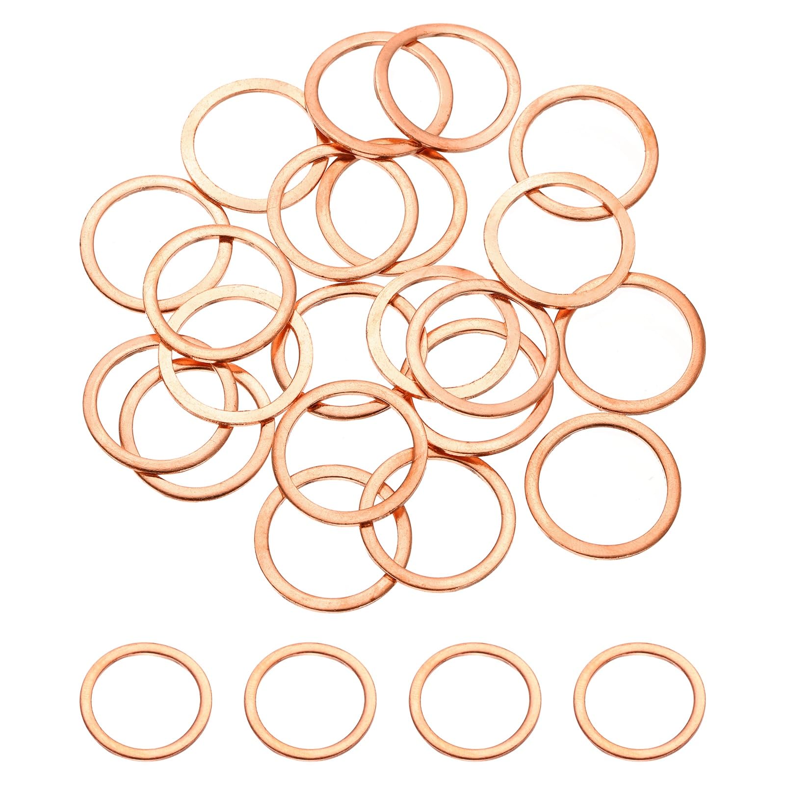DEFANEX 32 Pcs M16 Copper Washer Sealing Ring (16mm ID 20mm OD 1mm Thickness) Metric Sealing Gasket Flat Crush Washer, for Automotive Plumbing Mechanical Oil Drain Plug