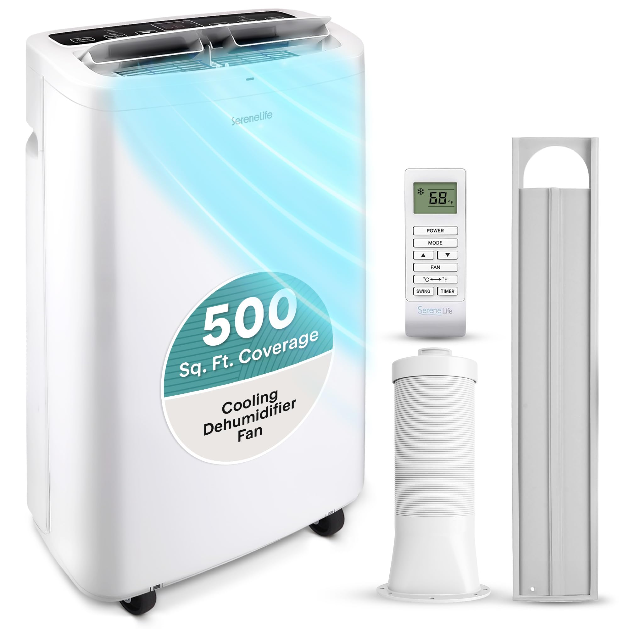Photo 1 of SereneLife Small Air Conditioner Portable 14,000 BTU with Built-in Dehumidifier - Portable AC unit for rooms up to 650 sq ft - Remote Control, Window Mount Exhaust Kit