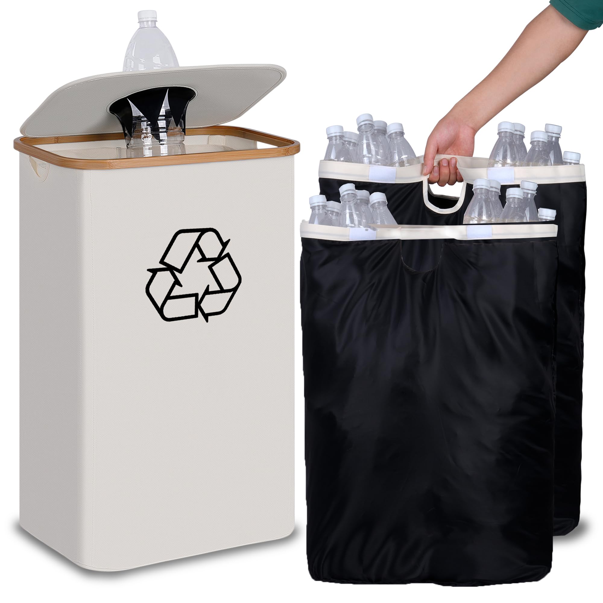 efluky Recycling Bin 100L, 26 Gallon Recycle Bins for Kitchen Indoor Outdoor Home with 2 Removeable and Reusable Inner Bag, Tall Recycle bin for