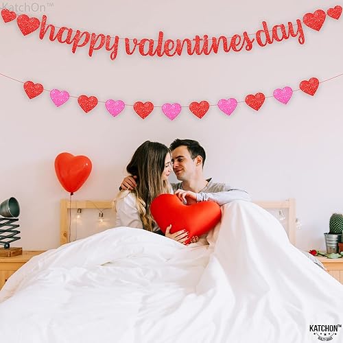 Miniatura 6 de KatchOn, Glitter Happy Valentines Day Banner - Large, Pack of 32  Red Valentine Photo Props  Red Pink Heart Garland for Valentines Day Decoration