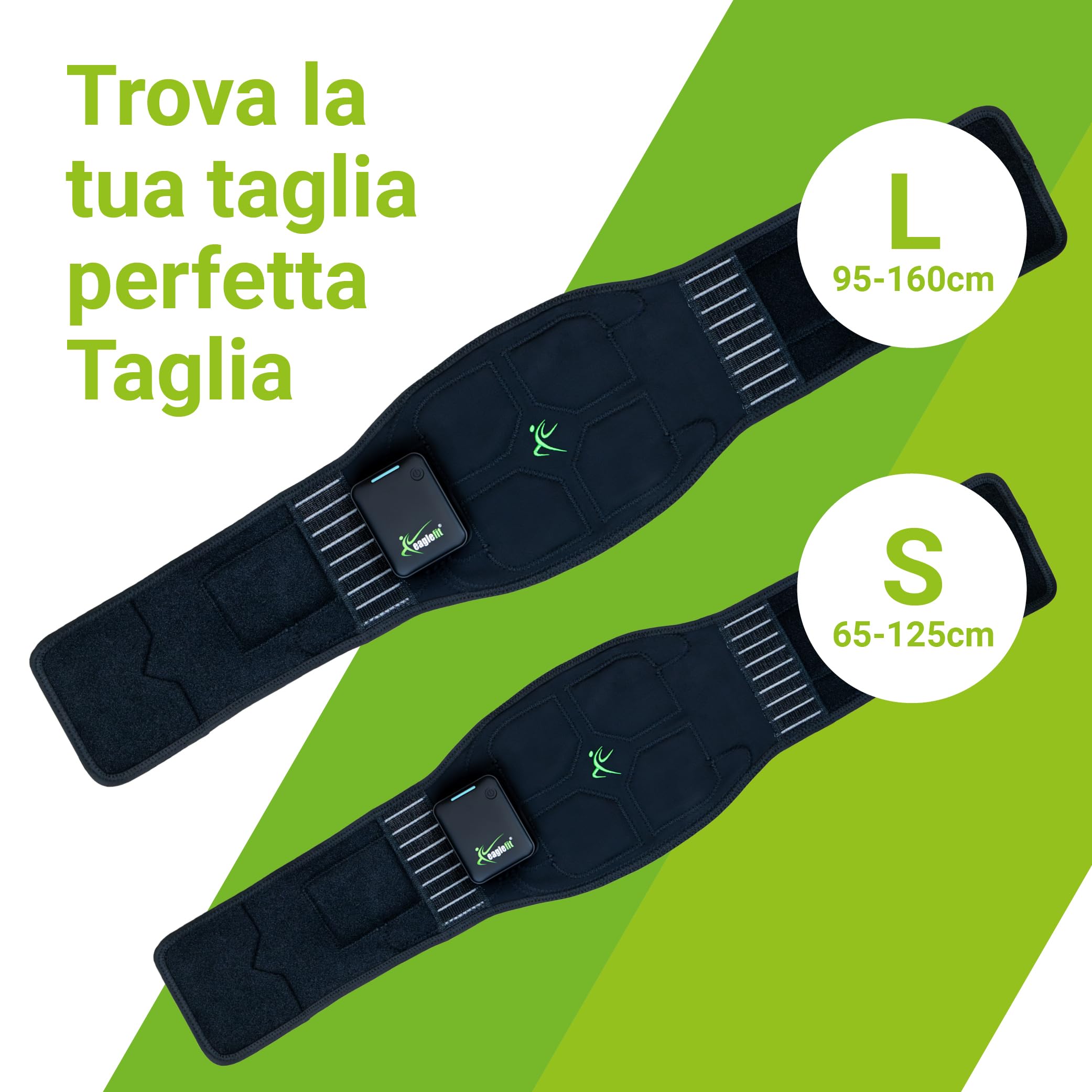 eaglefit Premium EMS-Belt 2.0 Cintura Addominale con 6 Elettrodi – Stimolazione e Sviluppo Muscolare per Addome e Schiena – Allenamento Fitness, Tonificazione, Combustione Grassi, con App Powerbox