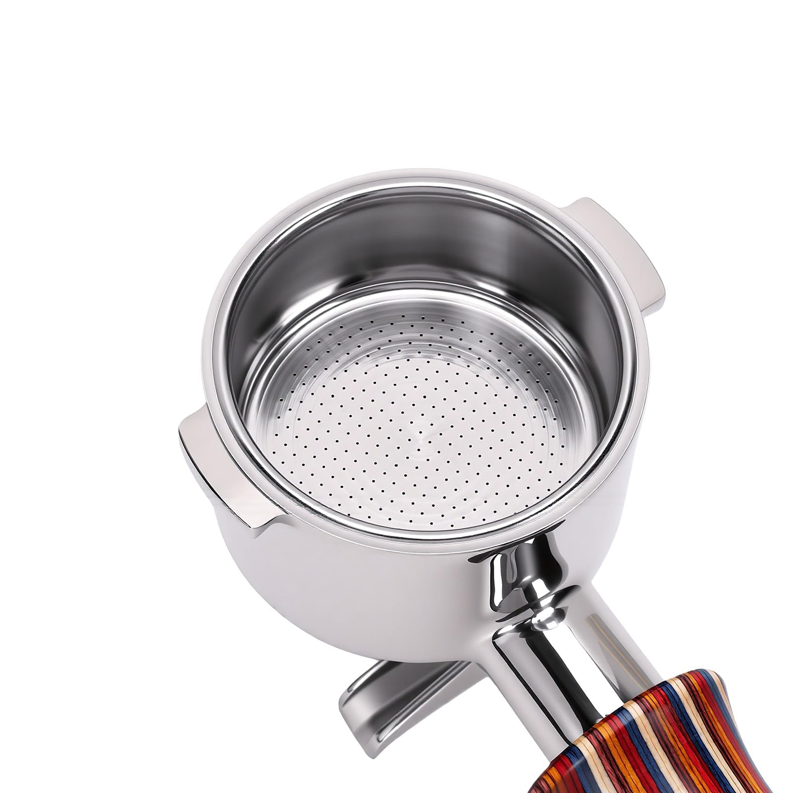 EMUKOEP Portafiltro de café para, Cesta de Filtro de Acero Inoxidable de 51 Mm con de Madera de Abedul (Caño doble con fondo)